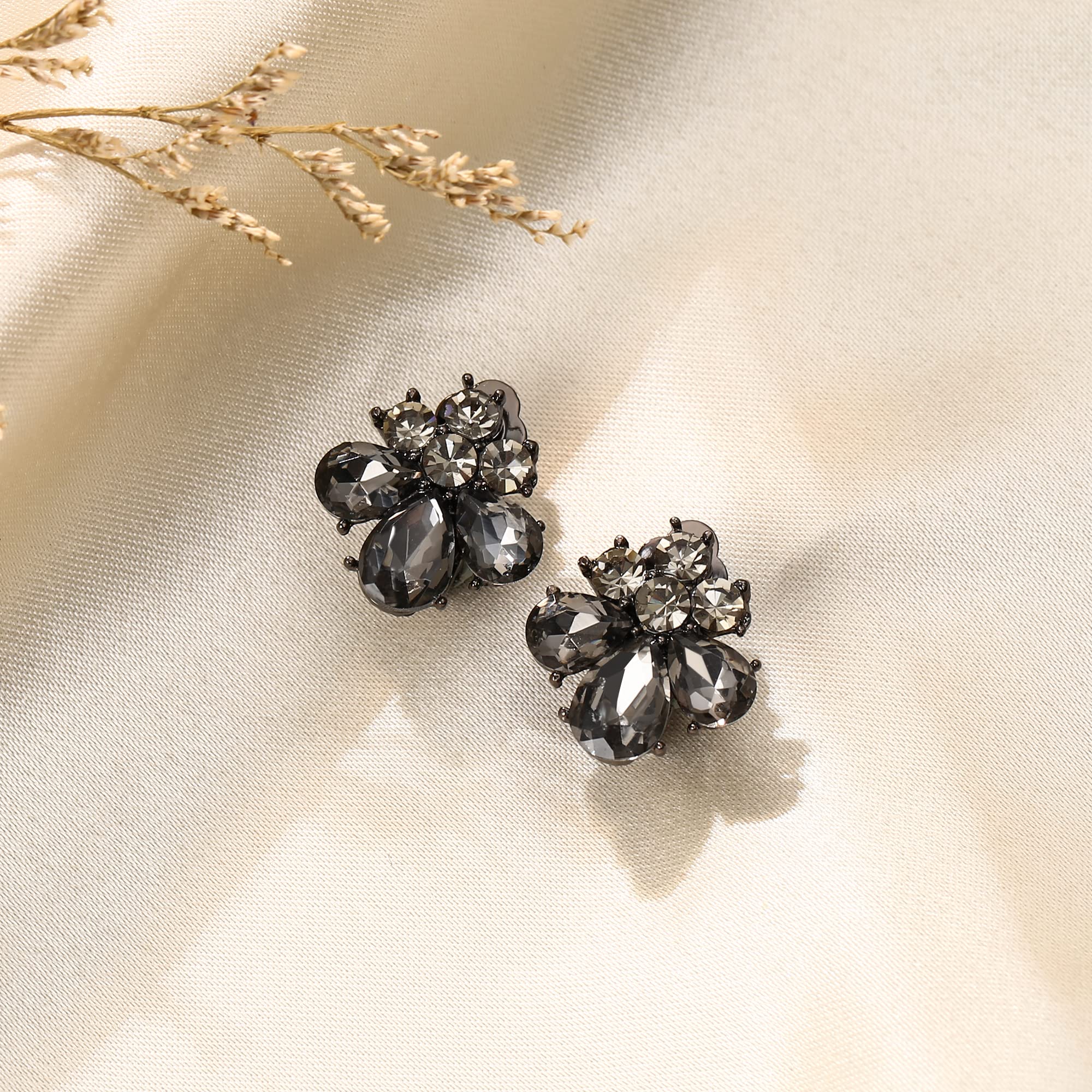 EVER FAITH Teardrop Clip-on Earrings for Women & Girls - Rhinestone Crystal Flower Non-Piercing Stud Earrings | Perfect for Weddings, Parties & Special Occasions