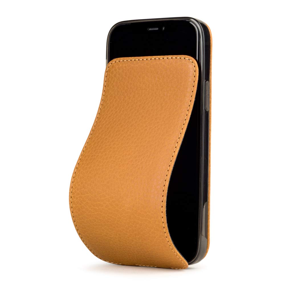 Premium Genuine Leather Flip Case for iPhone 12 Pro Max - French-Made Luxury Protective Cover with Patented Design (Gold) - Perfect for Business Professionals & Everyday Elegance