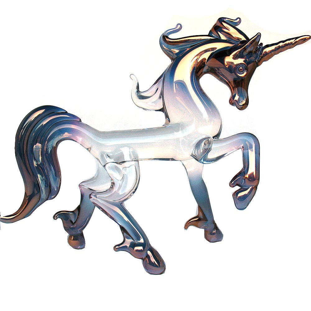 Hand Blown Glass Unicorn Figurine - Elegant Prancing Unicorn Decor for Home, Office & Gift Giving | Perfect for Christmas, Birthday & Wedding Decorations