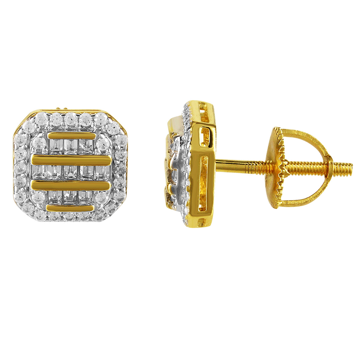 Elegant Sterling Silver Square Baguette Screw Back Earrings for Women | Icy Sparkling Cubic Zirconia Studs | Perfect for Parties, Weddings & Formal Events