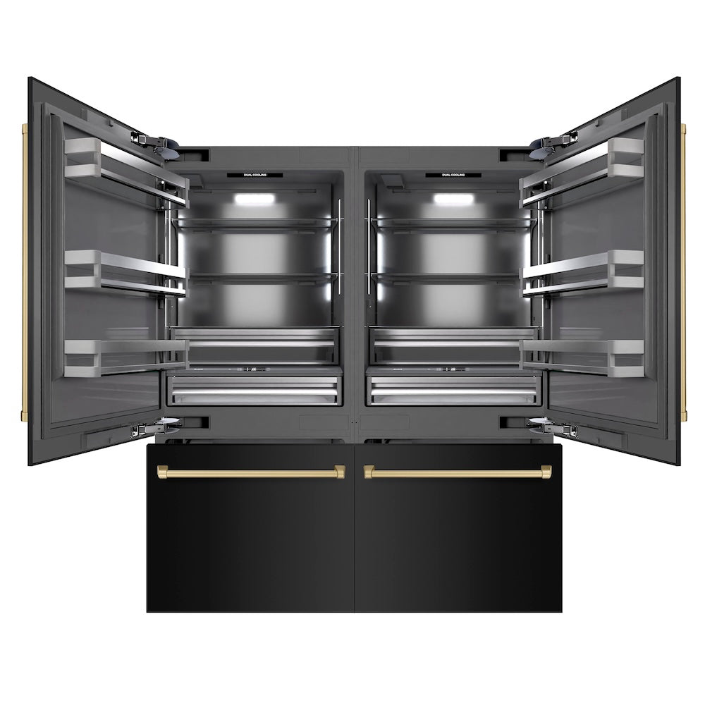 ZLINE Autograph Edition 72-Inch Built-In French Door Refrigerator - 39.6 cu.ft Capacity, Bottom Freezer, Water Dispenser & Ice Maker - Black Stainless Steel with Graphite Gray Interior & Champagne Bronze Accents (GRBITZ BS 72 CB) - Perfect for Modern Kitchens, Luxury Homes & Gourmet Cooking Spaces