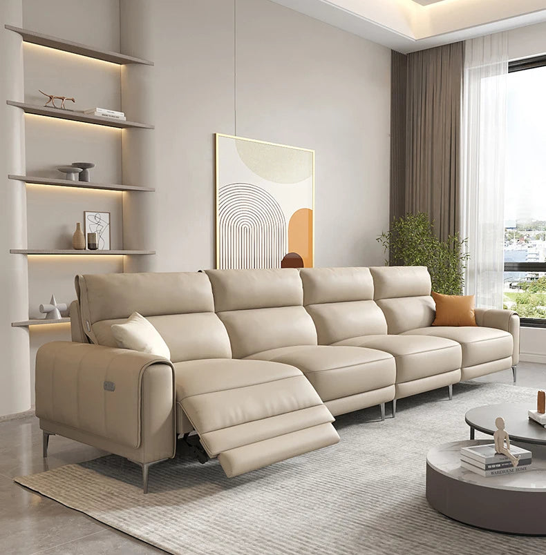 Luxury Italian Leather Sectional Sofa Set with Power Recliner - Modern Living Room Furniture for Home Theater & Family Gatherings