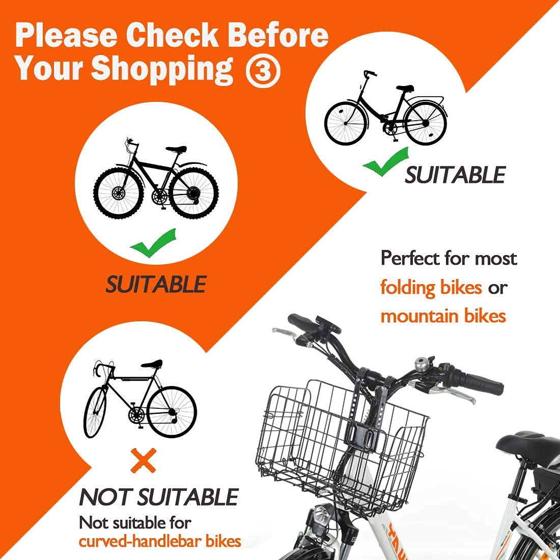 ONWAY Detachable Front Handlebar Bike Basket - Foldable Bicycle Cargo Carrier with Removable Tote Liner Bag (Brown/Black) - Perfect for Commuting, Grocery Shopping & Outdoor Adventures