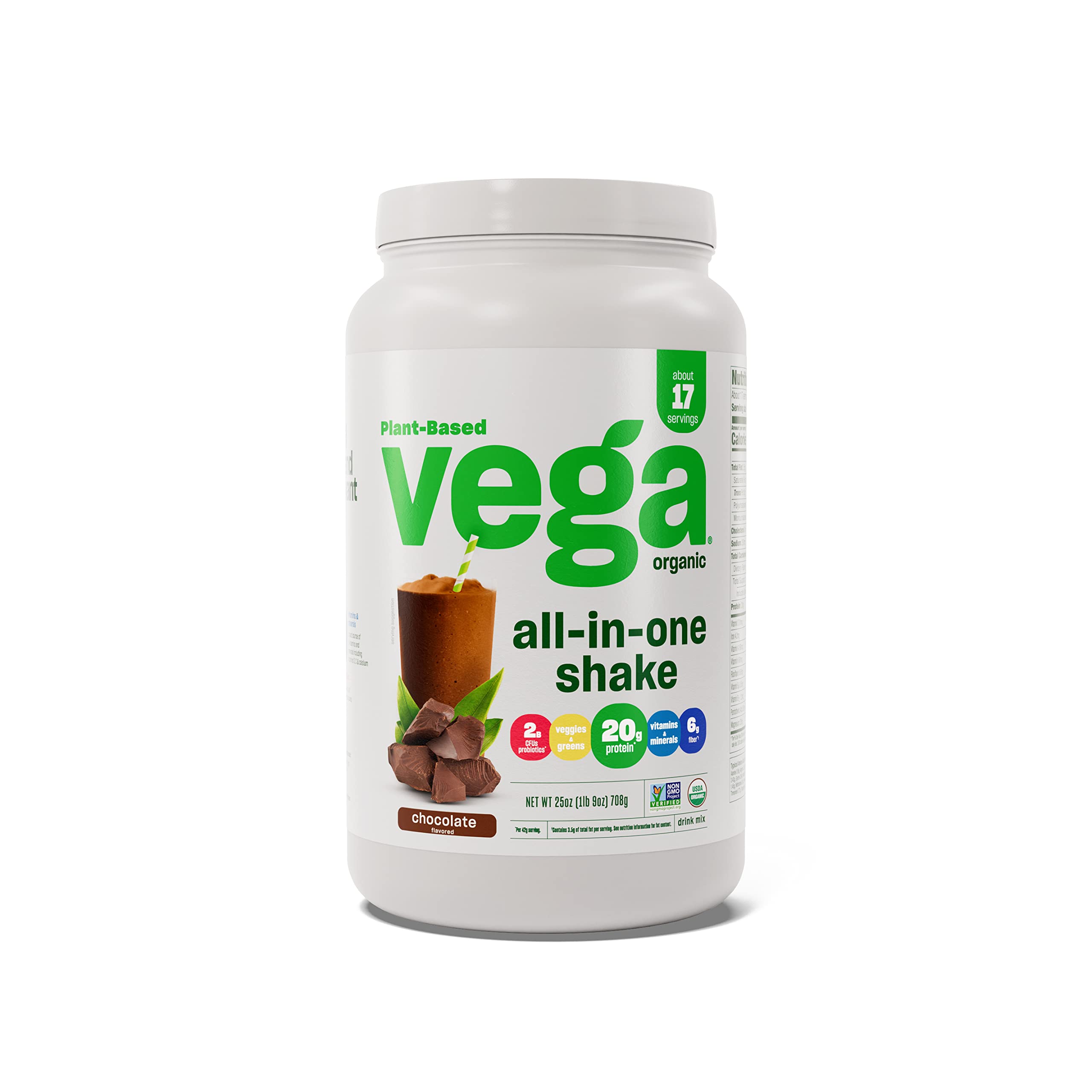 Organic Vegan Protein Powder - Vega All-in-One Chocolate Superfood Blend with Vitamins for Immunity Support | Keto, Paleo & Plant-Based Friendly Pea Protein for Women & Men | 25oz (Packaging May Vary) | Perfect for Post-Workout Recovery, Smoothies & Healthy Meal Replacement