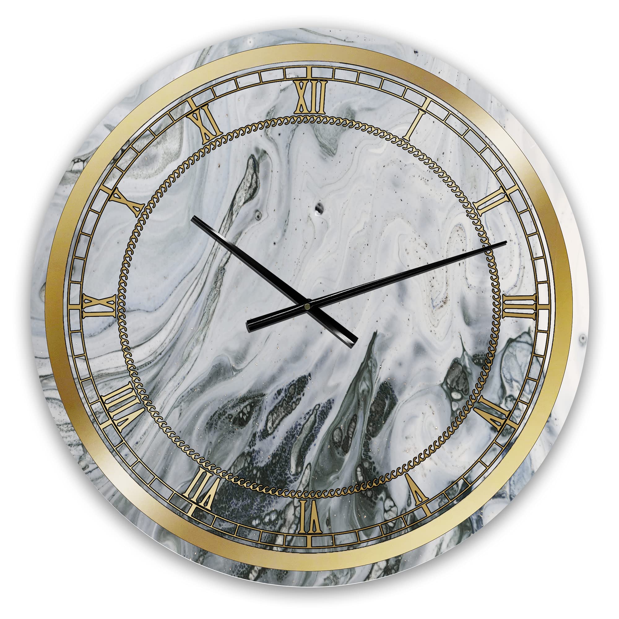 Elegant Marble Gray & White Wall Clock with Gold Accents - Perfect for Home, Bedroom, Bathroom, Office & Living Room Decor | Stylish Timepiece for Modern Interiors