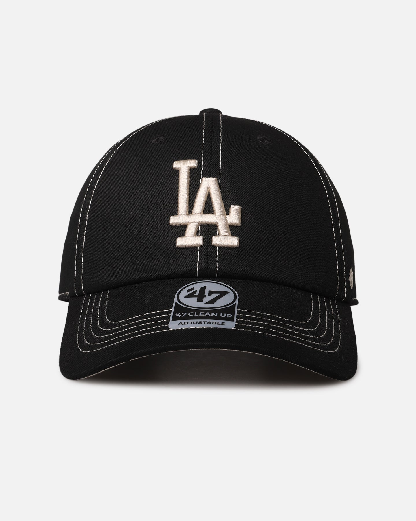 47 Brand Los Angeles Dodgers 'Contrast Stitch' 47 Clean Up Adjustable Strapback Snapback Hat - Black/Bone Colorway for Baseball Fans & Streetwear Fashion