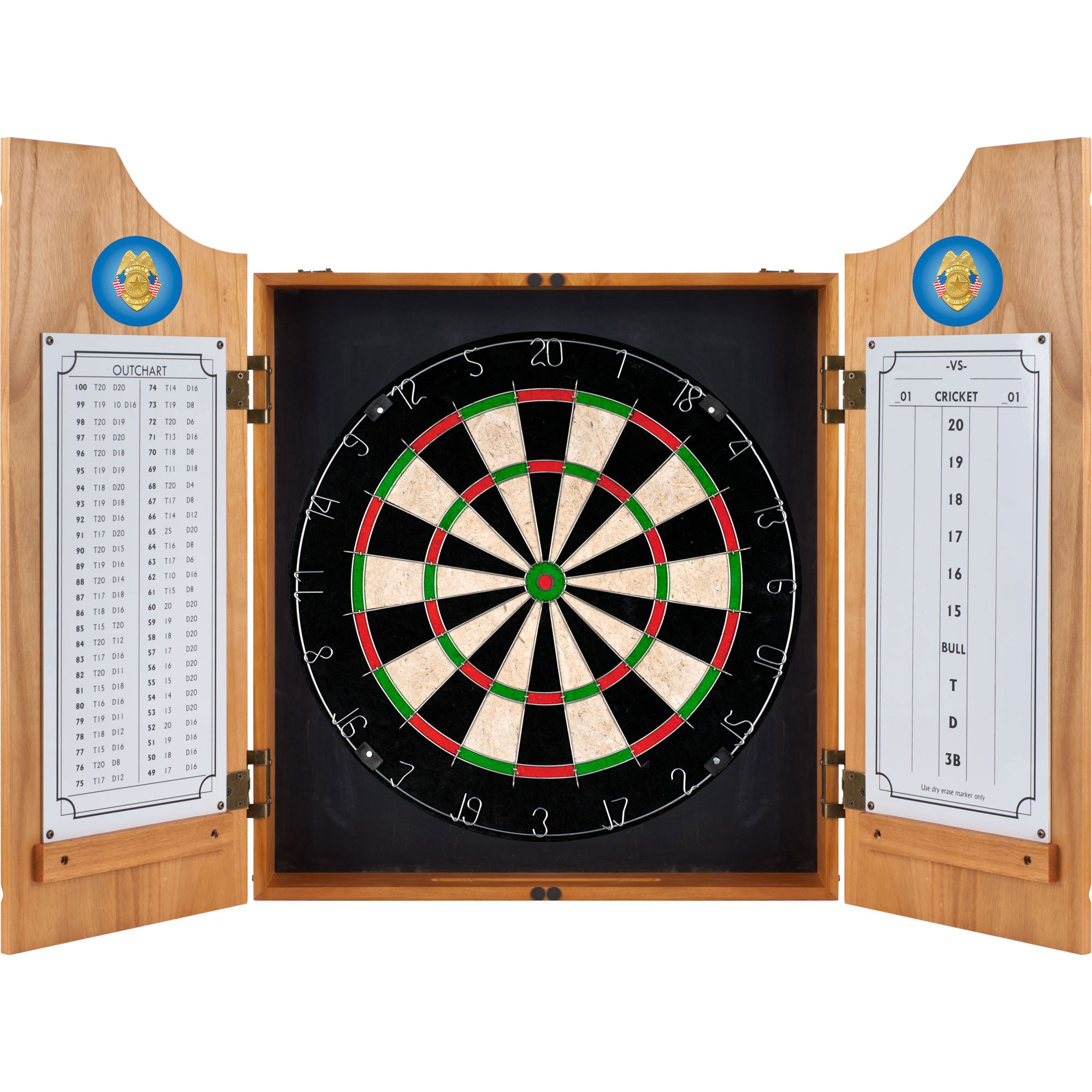 Police Officer Wood Dart Cabinet Set - Premium Dartboard Cabinet for Home & Office Game Room Decor - Perfect for Bars, Man Caves, and Entertainment Spaces