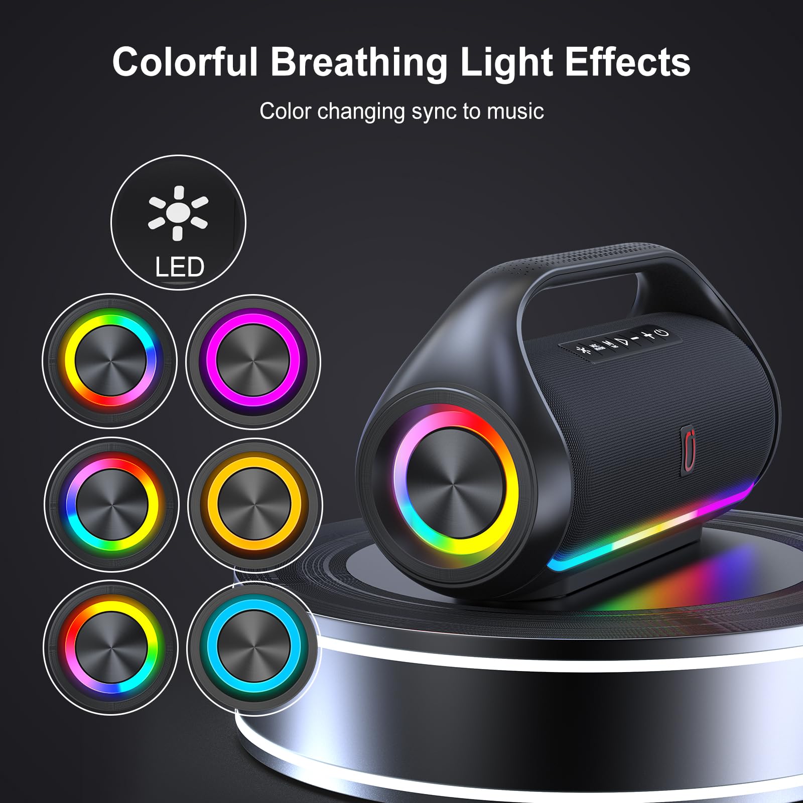 HWWR Portable Bluetooth Speaker with 2 Wireless Mics - IPX5 Waterproof, Deep Bass & LED Lights - Loud Stereo Speaker for Outdoor, Indoor, Home Parties, Hiking, Camping - Perfect for Backyard BBQs, Beach Trips & Poolside Gatherings