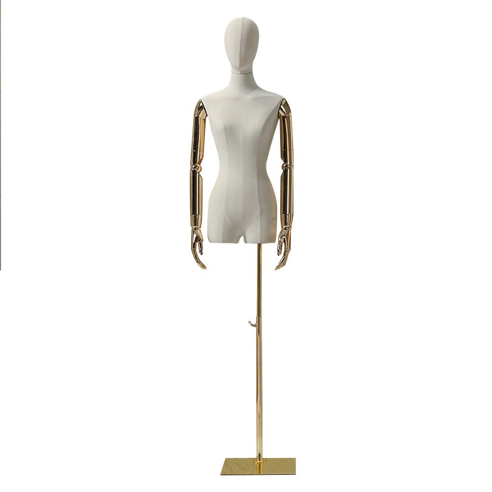 HAIPENG Adjustable Female Mannequin Torso with Flexible Arms & Metal Stand - Gold Dress Form for Clothing, Jewelry Display - Perfect for Boutique, Window Display & Fashion Photography