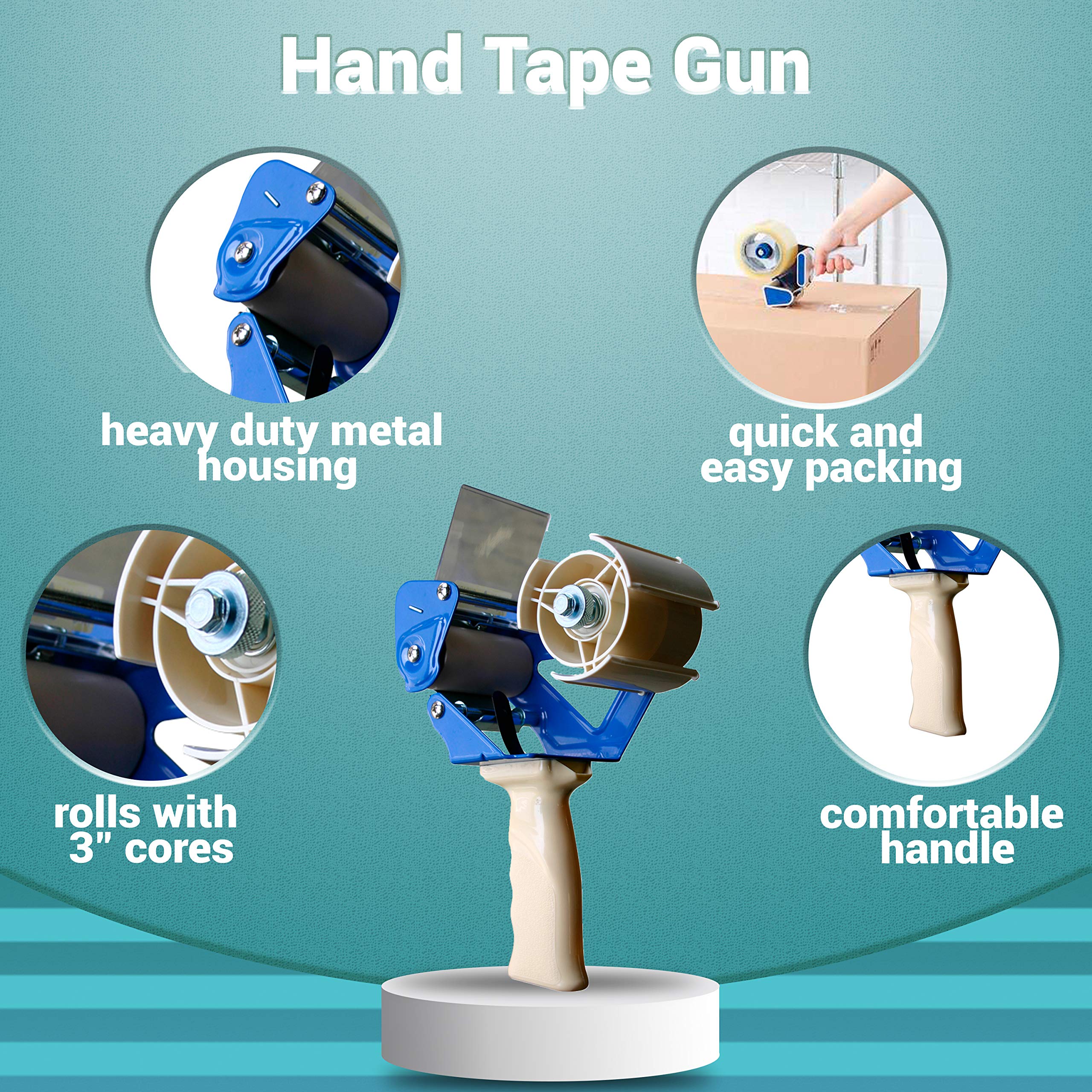 APQ Heavy Duty Side Loading Tape Dispenser for 3 Inch Packing Tape - Industrial Strength Handheld Tape Gun for Shipping, Moving & Box Sealing | Lightweight & Portable for Warehouse, Office & Home Use