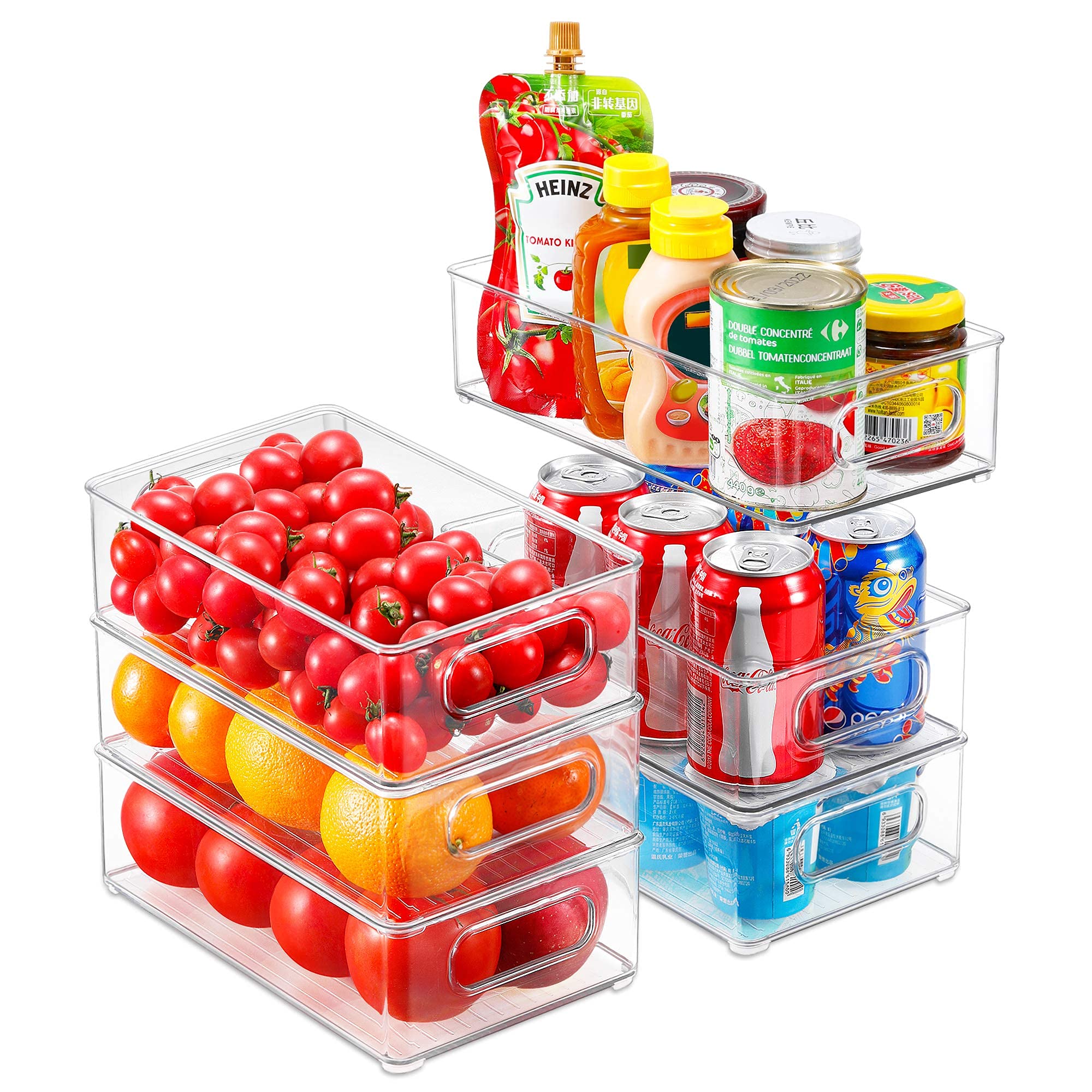 Kapebow 6-Piece Clear Plastic Kitchen Storage Organizer Bins - BPA Free Refrigerator & Freezer Containers, Pantry Organizers for Cabinets | Perfect for Food Storage, Snack Organization & Home Kitchen Decluttering