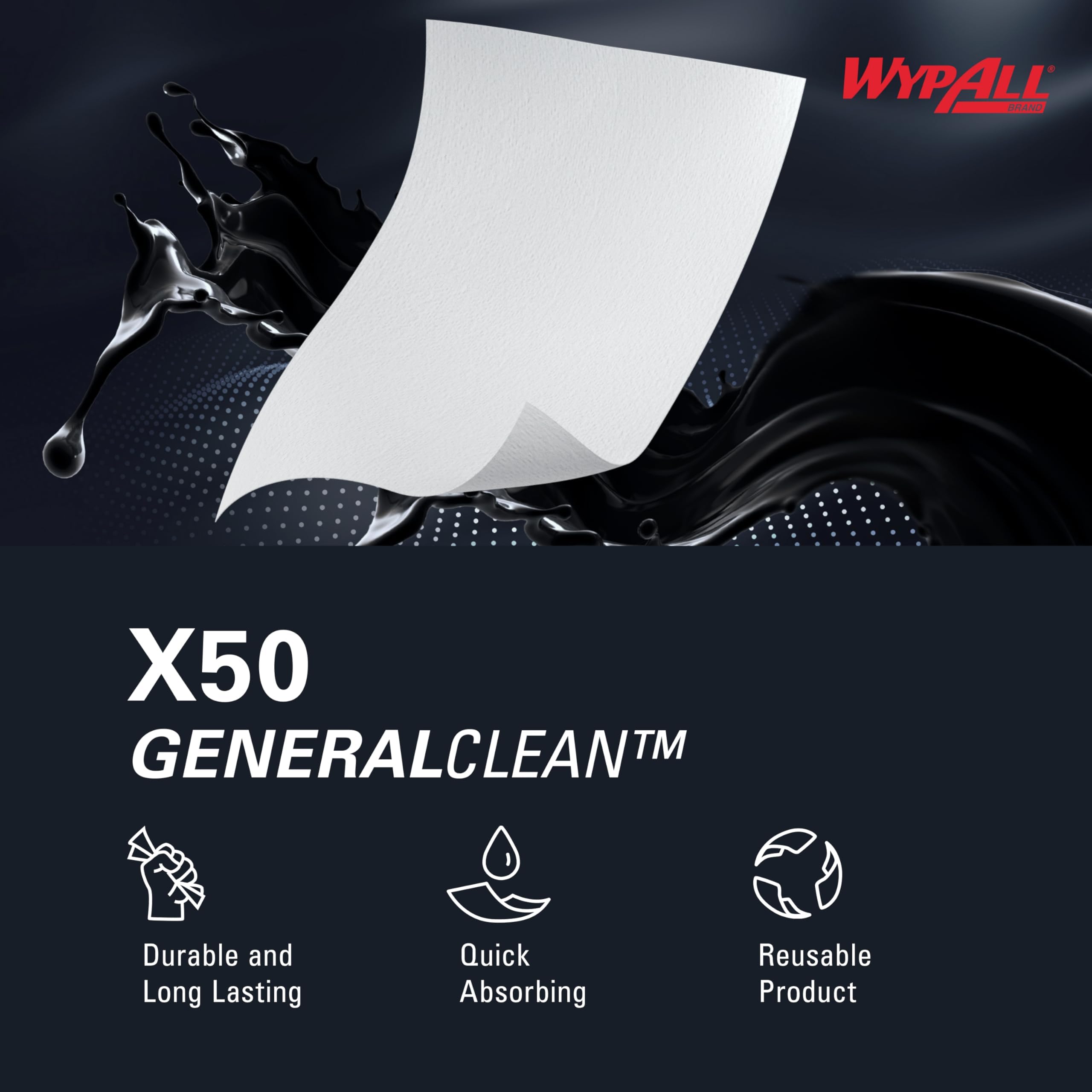 WypAll GeneralClean X50 Heavy-Duty Cleaning Wipes (35015) - Jumbo Roll with 1,100 Strong, Absorbent White Towels for Industrial & Home Use - Perfect for Workshops, Kitchens & Automotive Cleaning