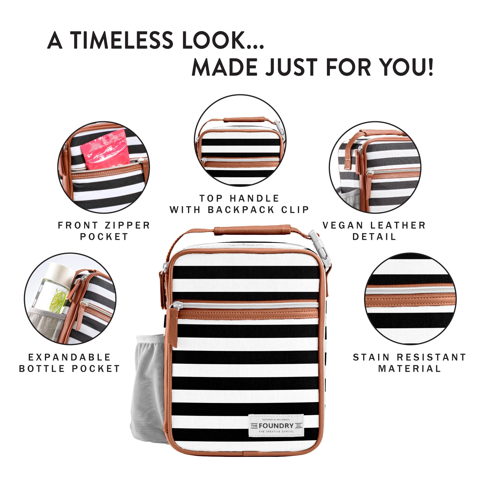 Fit & Fresh Foundry Insulated Lunch Bag with 2 Reusable Food Containers - Leakproof Mini Cooler for Work, School, Picnics & Outdoor Activities | BPA-Free Lunch Box for Office, College & Travel