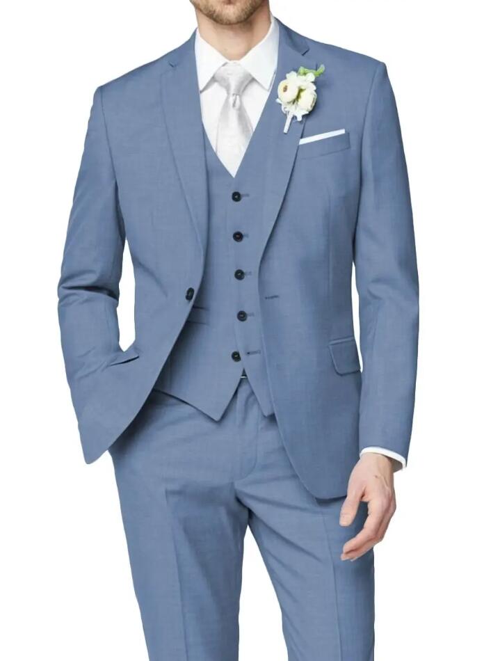 Blue Men's 3-Piece Slim Fit Suit - Wedding, Groomsmen, Prom & Business Formal Attire | Premium Tailored Fit for Special Occasions & Professional Events (Style CS720)
