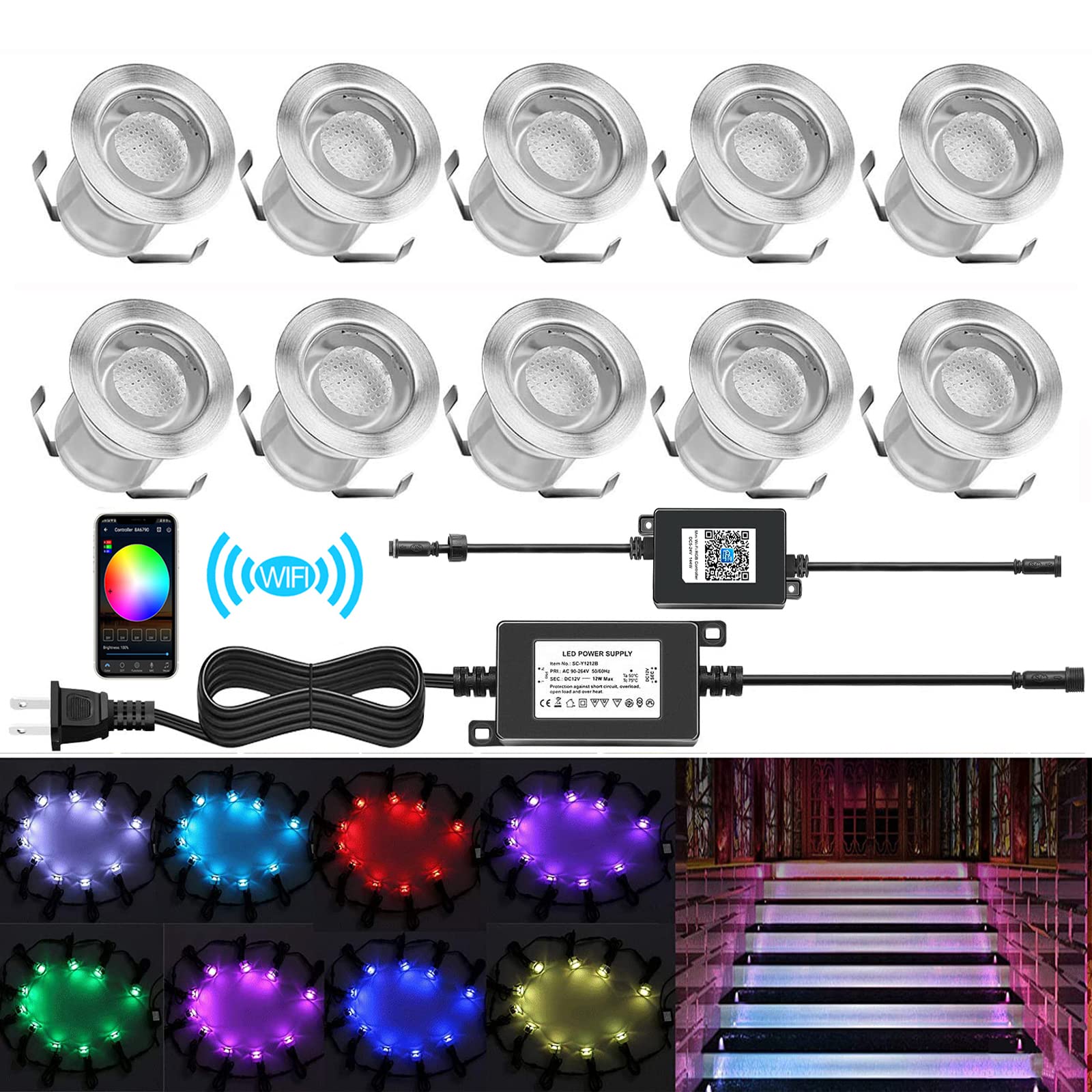 10 Pack Smart WiFi LED Deck Lights - Multi Color Outdoor IP67 Waterproof In-Ground Lighting - APP & Voice Control with Alexa & Google Home - Perfect for Patio, Garden, Pathway & Poolside Lighting