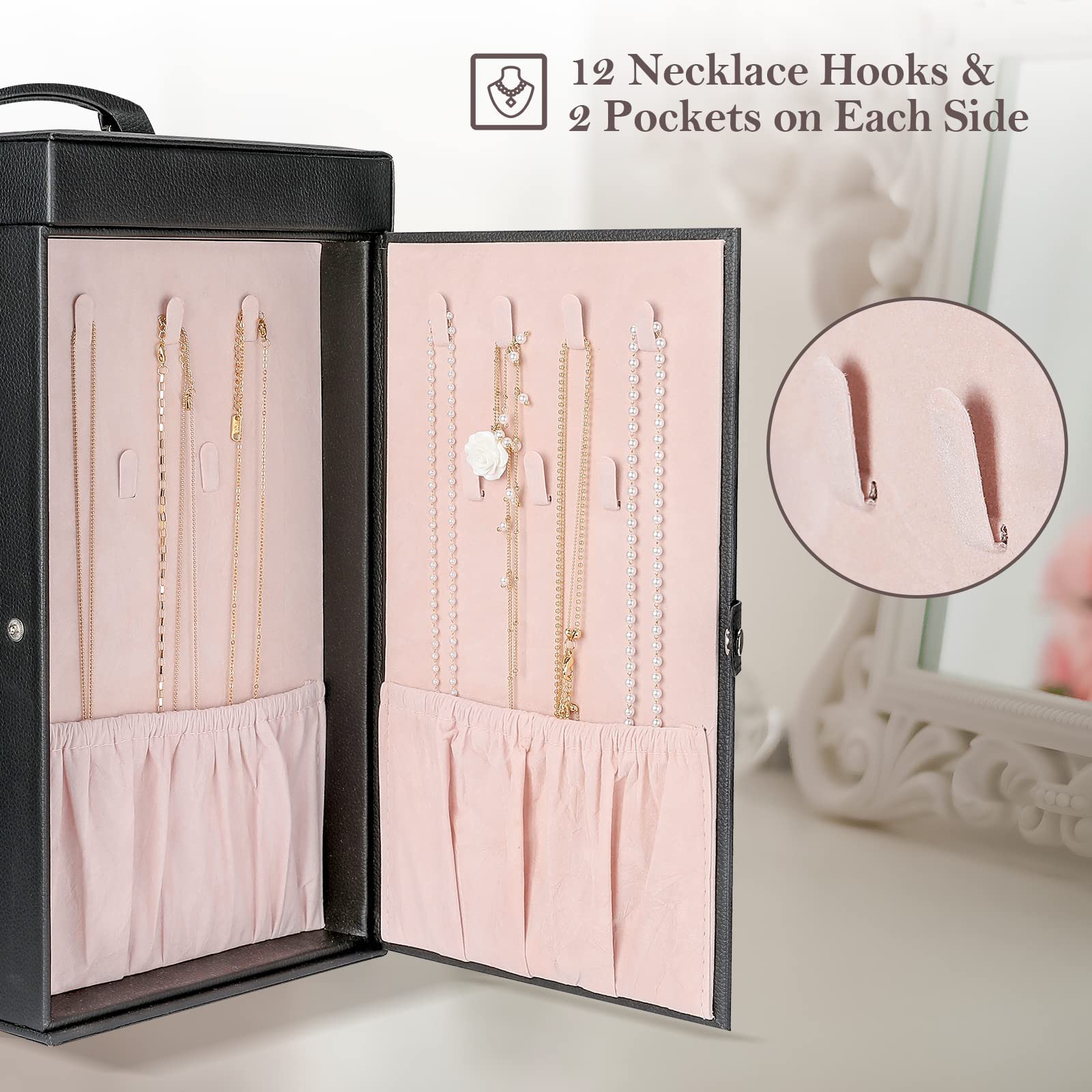 ProCase 6-Layer Large Jewelry Organizer Box for Women - Elegant Jewelry Storage Case with Mirror for Necklaces, Rings, Earrings & Bracelets - Perfect Gift for Girlfriend, Wife, Daughter (Home & Travel Use)