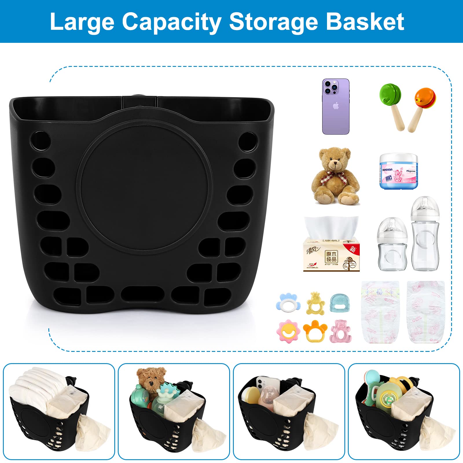 Universal 360° Rotatable Large Cup Holder for Stroller, Bike, Wheelchair & Walker - Durable Drink Holder Basket with Wide Opening | Perfect for Parents, Cyclists & Mobility Aid Users