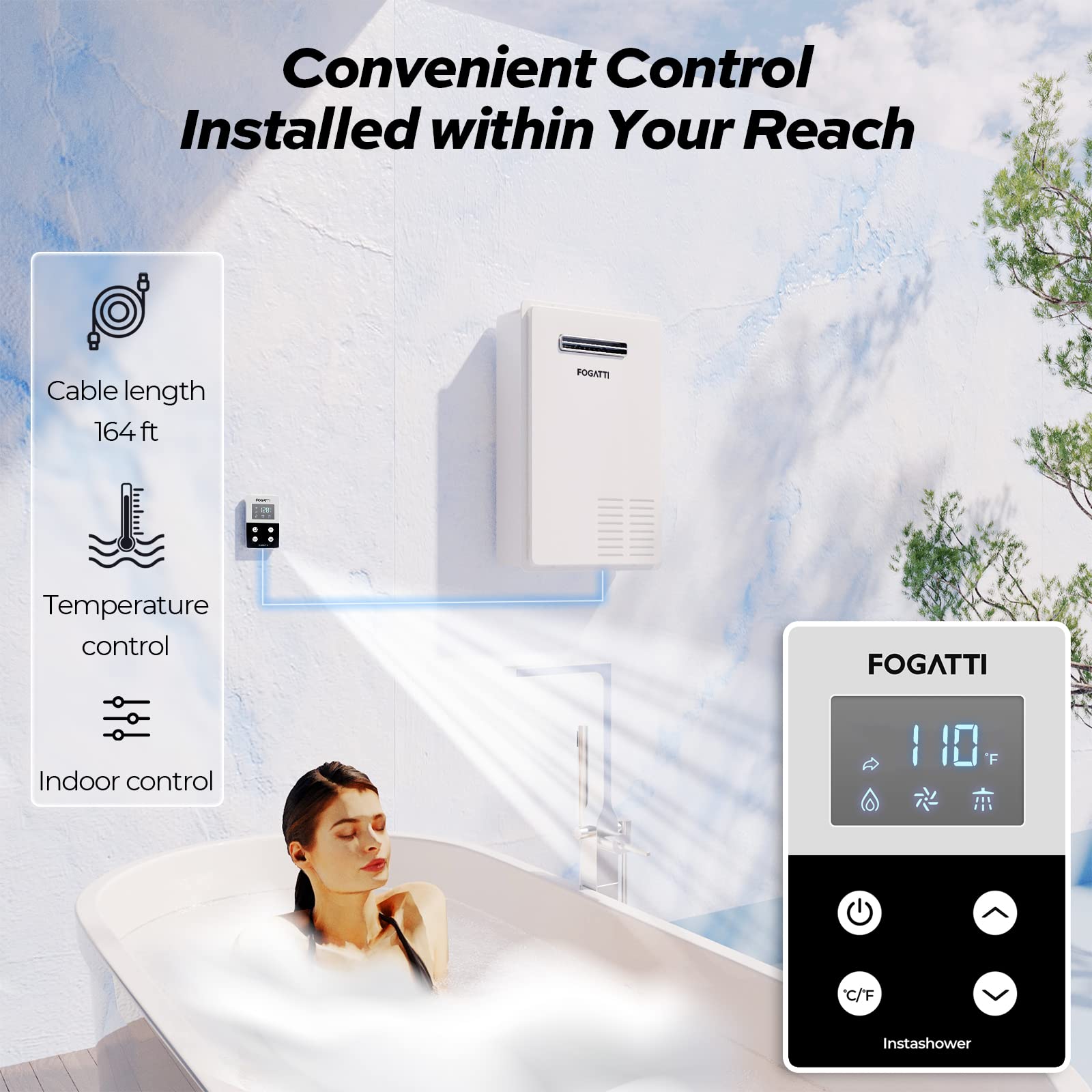 FOGATTI 7.5GPM Outdoor Natural Gas Tankless Water Heater - Instant Hot Water for RV, Camping & Outdoor Showers