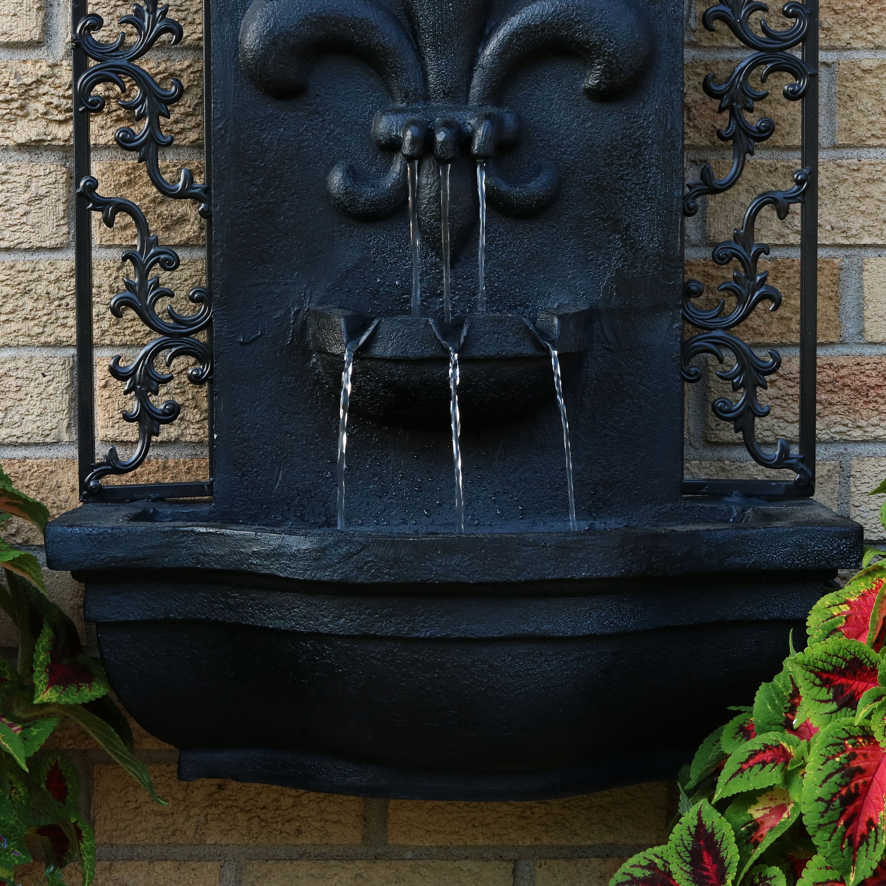 Sunnydaze French Lily Solar Powered Outdoor Wall Fountain - Elegant Garden Water Feature for Patio, Yard, and Backyard Decor