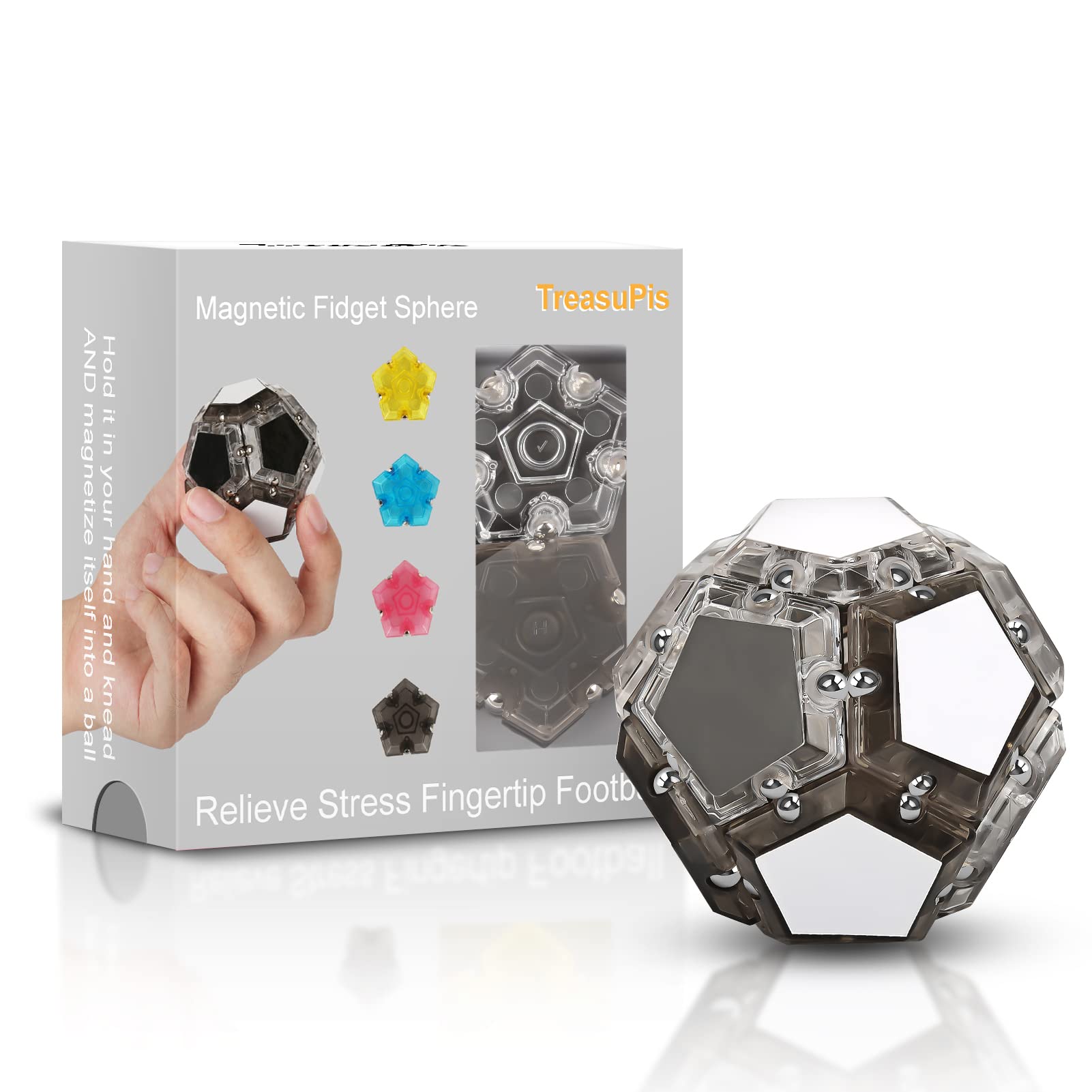 MEISI Magnetic Fidget Sphere - 12-Piece Pentagon Magnetic Ball Set for Stress Relief, Educational STEM Toy for Adults & Kids - Office Desk, Anxiety Relief, Classroom Learning (Black)