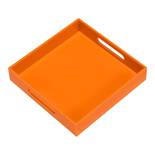 Orange Acrylic Serving Tray with Handles - 10x10 Inch for Kitchen, Vanity & Ottoman