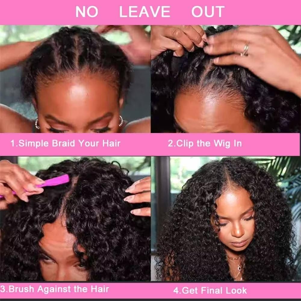 Zealady 24 Inch Deep Wave V Part Human Hair Wig for Women - 12A Virgin Hair, Glueless No Sew Clip-In Half Wig - Perfect for Daily Wear, Parties & Special Occasions