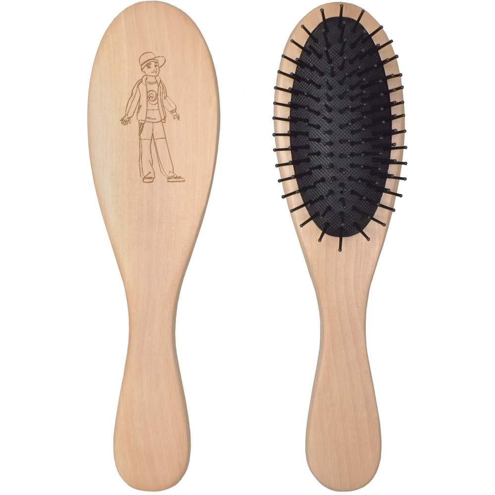 Azeeda 'Cool Kid' Wooden Hairbrush for Kids - Natural Bristle Detangling Brush - Gentle Hair Care for Boys & Girls - Perfect for Daily Use, Travel, and Gift Giving (HA00009100)