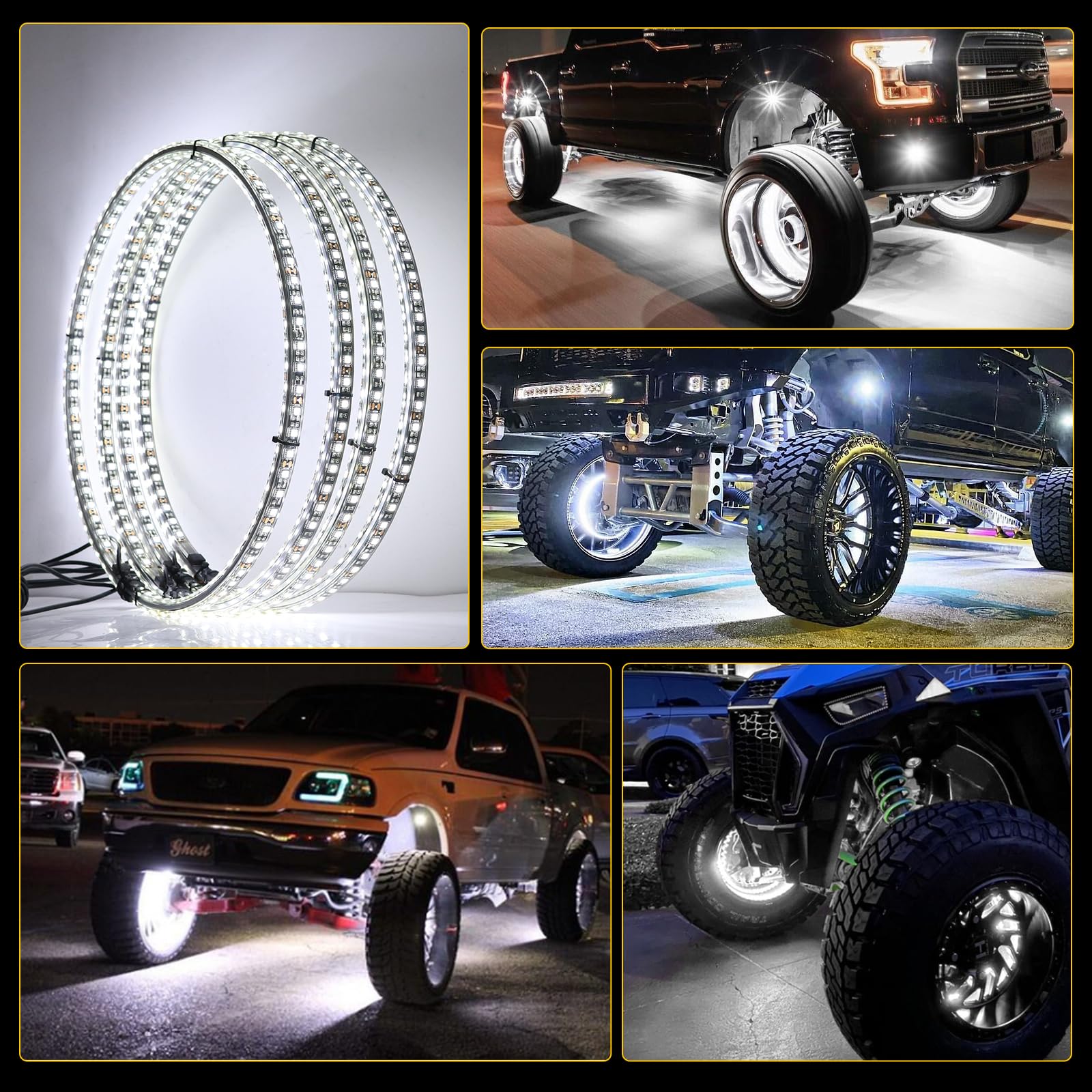 15.5 Inch Bright White Double Row Wheel Lights - Pure White LED Rocker Switch Control Wheel Ring Light for Cars, Trucks, Pickups & Off-Road Vehicles | Perfect for Night Driving, Off-Road Adventures & Vehicle Customization