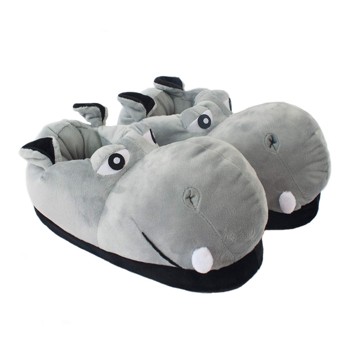 YUCHE Plush Animal Slippers for Adults & Kids - Soft Cotton Hippo House Shoes (Size 7, Grey) - Cozy Indoor & Outdoor Wear for Family