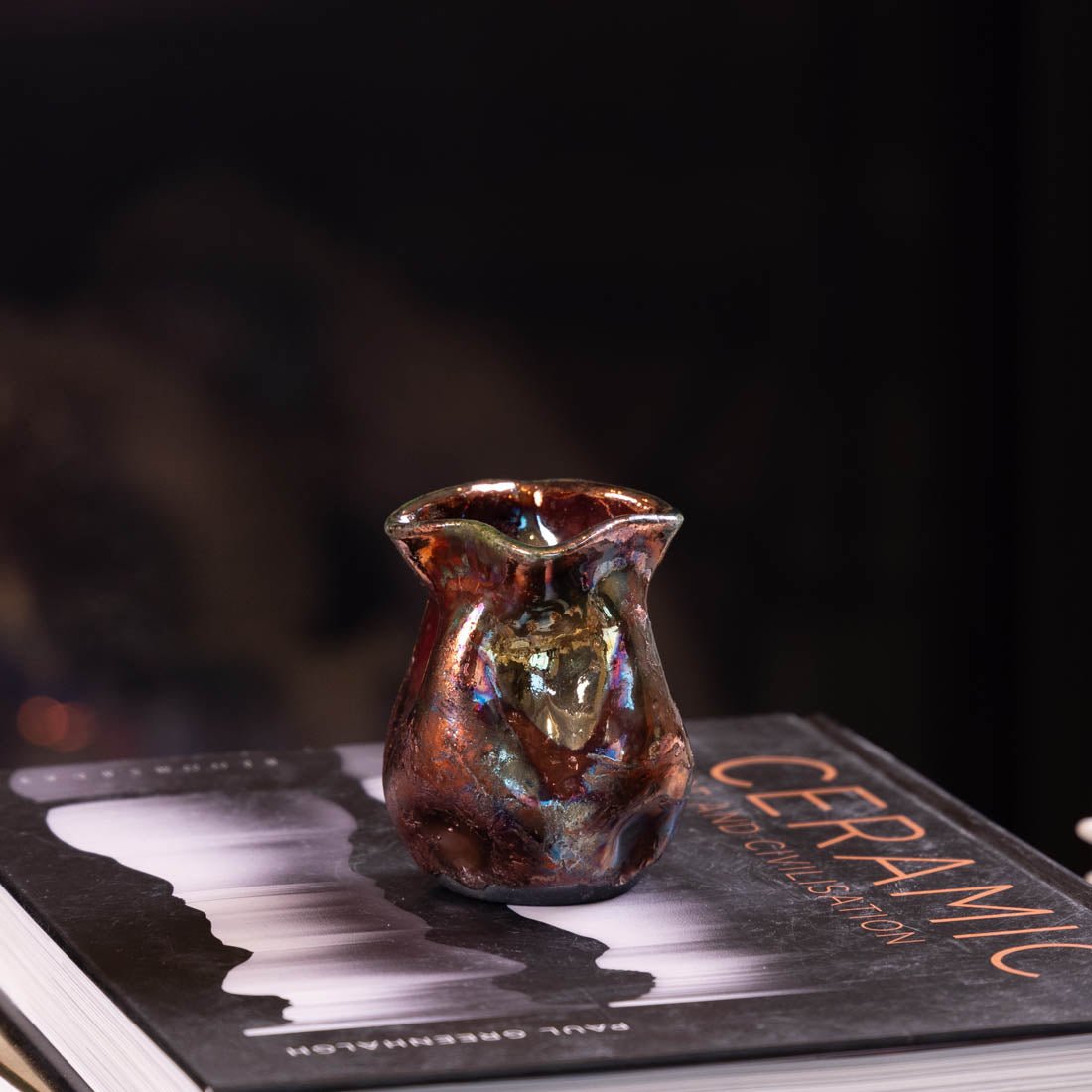 Small Handcrafted Raku Pot #03 - Copper & Green Glaze Ceramic Planter for Succulents, Bonsai & Home Decor | Unique Artisan Pottery Gift for Plant Lovers