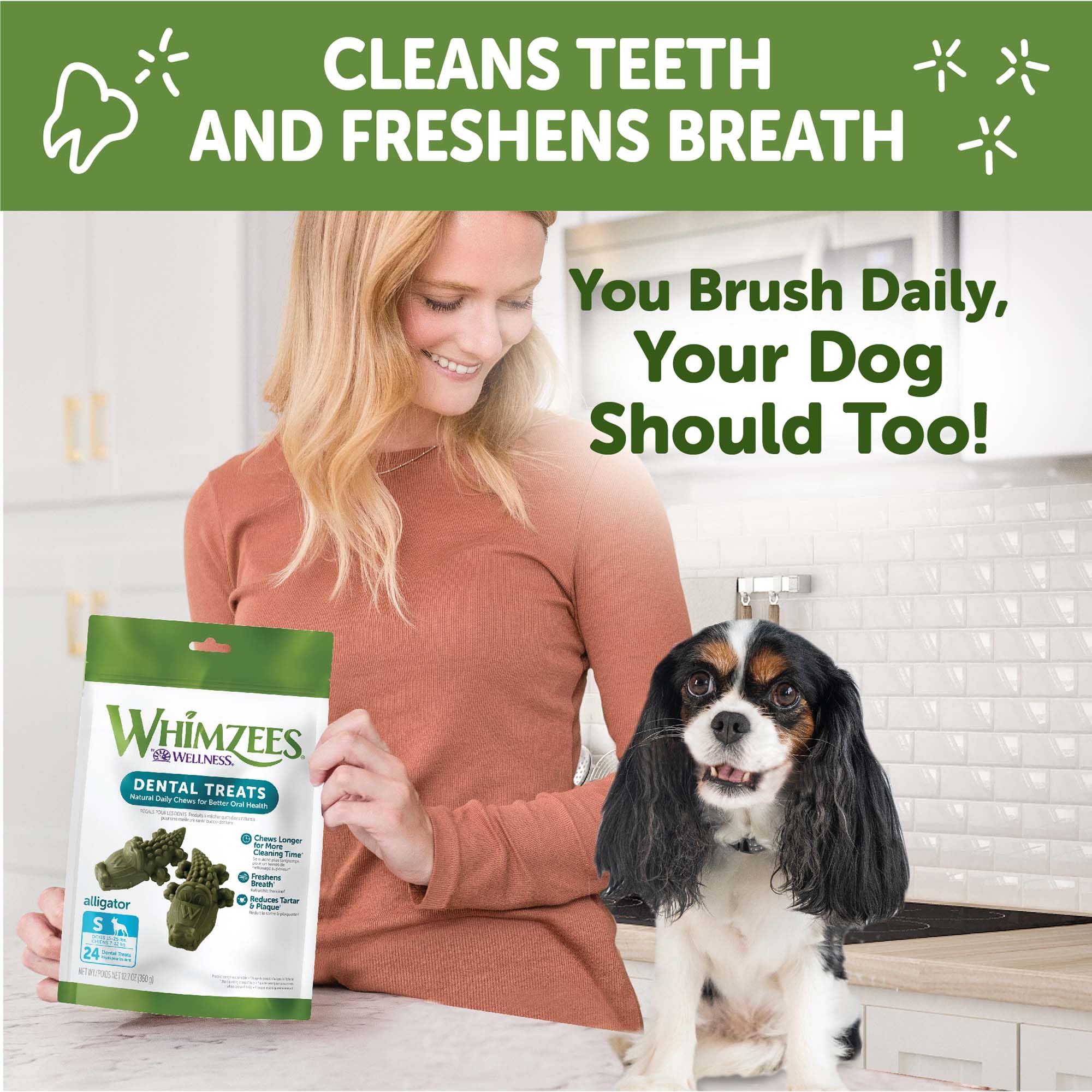 Wellness WHIMZEES Alligator-Shaped Dental Chews for Small Dogs - 24 Count, Natural Grain-Free Dog Treats for Teeth Cleaning & Fresh Breath - Perfect for Daily Oral Care & Puppy Teething Relief
