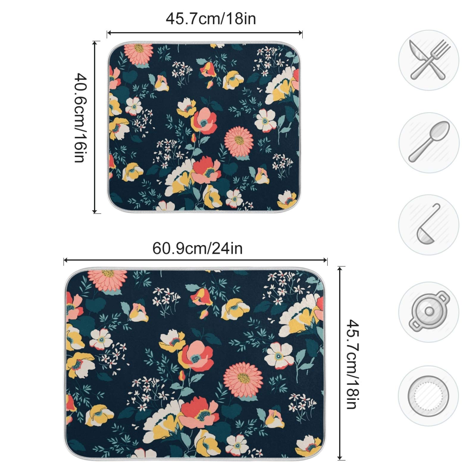 Premium Daisy Floral Dish Drying Mat - 18