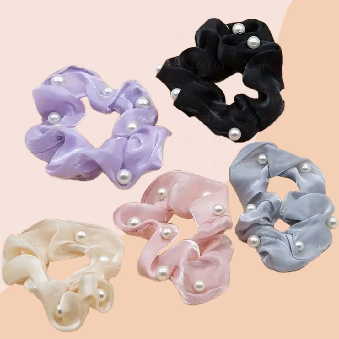 Myra Collection 5-Piece Pearl Hair Ties Scrunchies - Durable & Elegant Hair Accessories for Women and Girls | Perfect for School, Work, Parties and Everyday Use