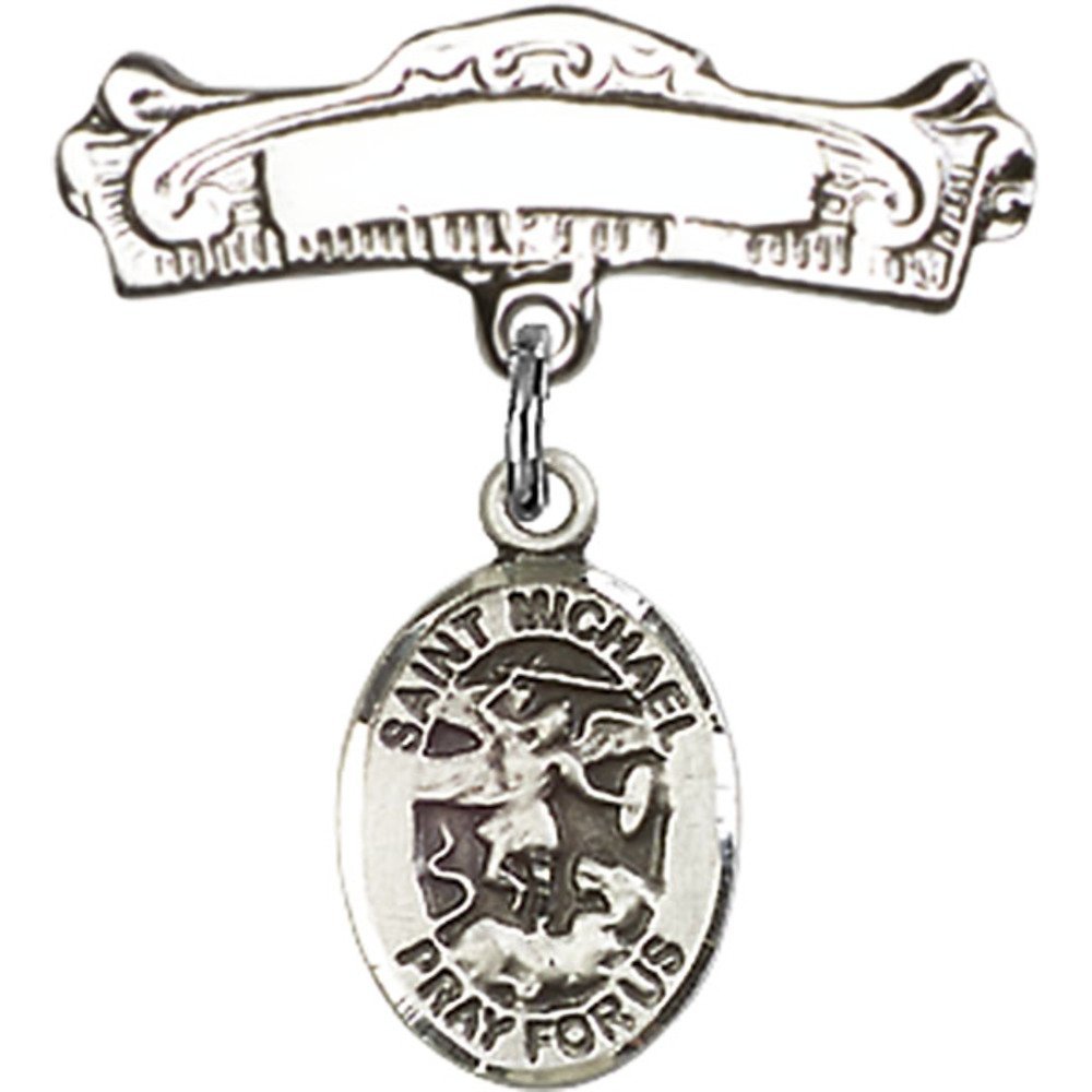 Sterling Silver Baby Badge with St. Michael The Archangel Charm - 7/8