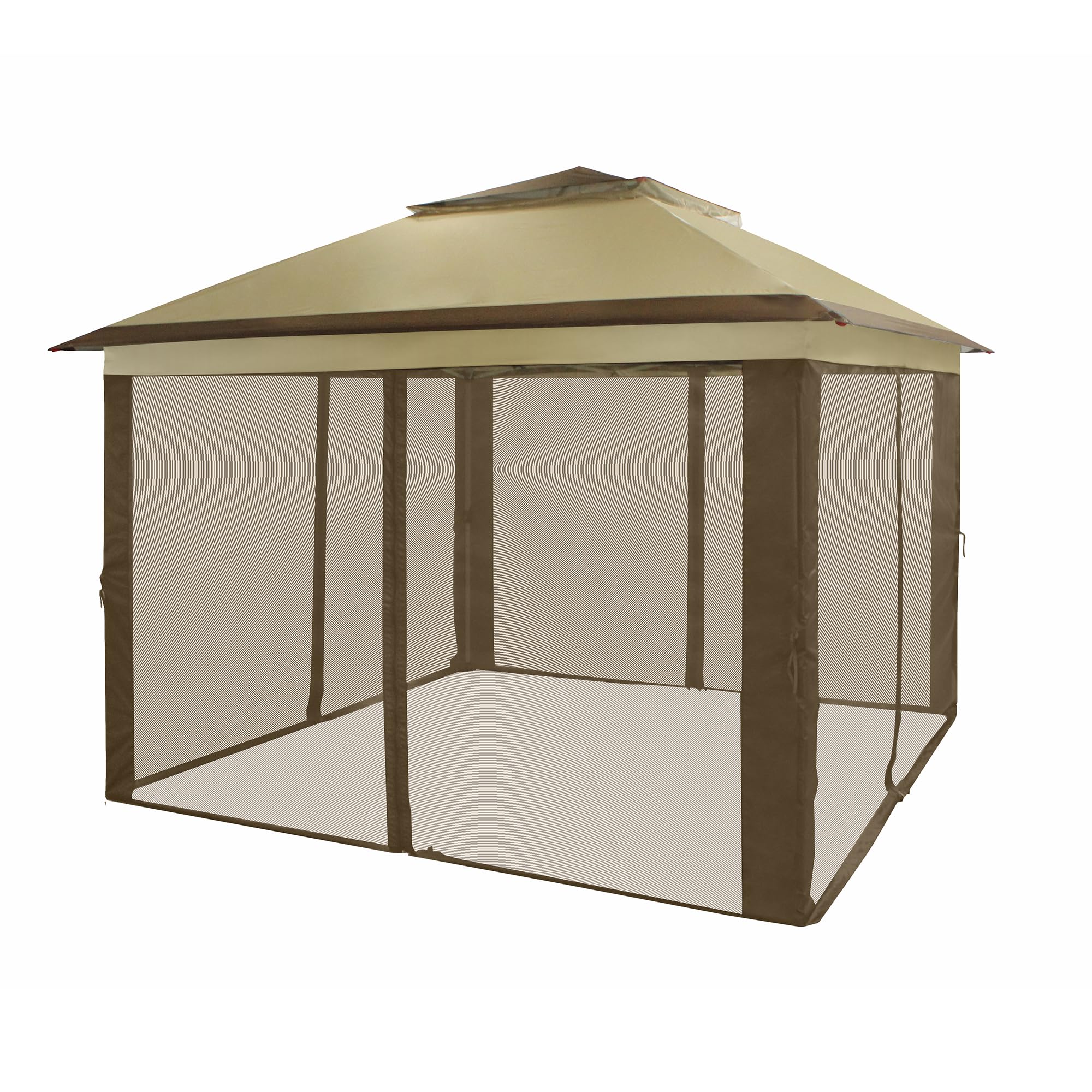 CROWN SHADES 11x11 Pop Up Gazebo Canopy Tent - Patented One Push Open Design with Wheeled STO-N-Go Carry Bag & Netting - Beige & Coffee - Perfect for Patio, Backyard, Picnics, Camping & Outdoor Events