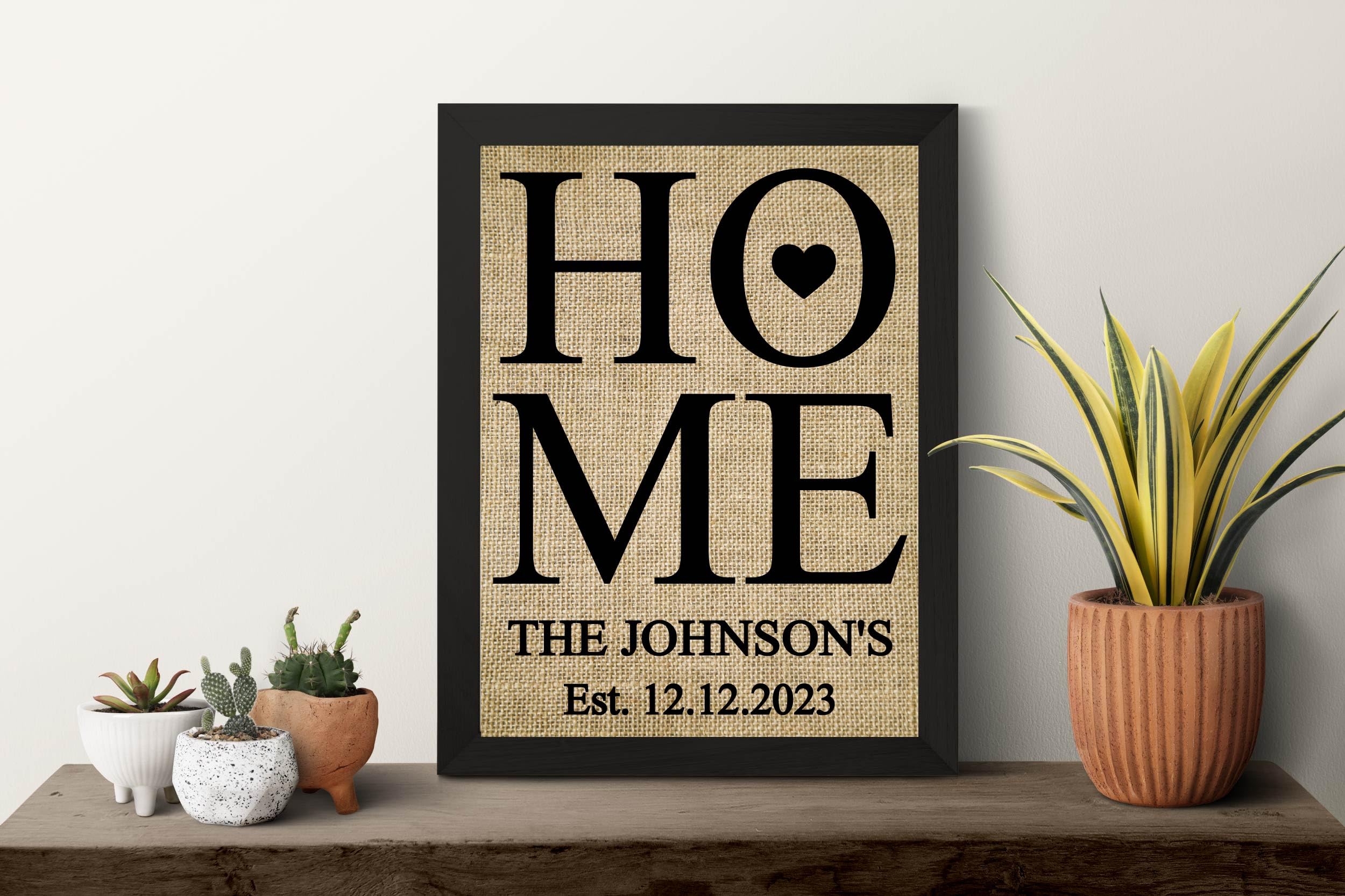Personalized Burlap Home Sign - Custom Housewarming Gift for New Homeowners - Home Established Decor - Perfect for Entryway, Living Room, or Front Porch (Frame & Matte Not Included)