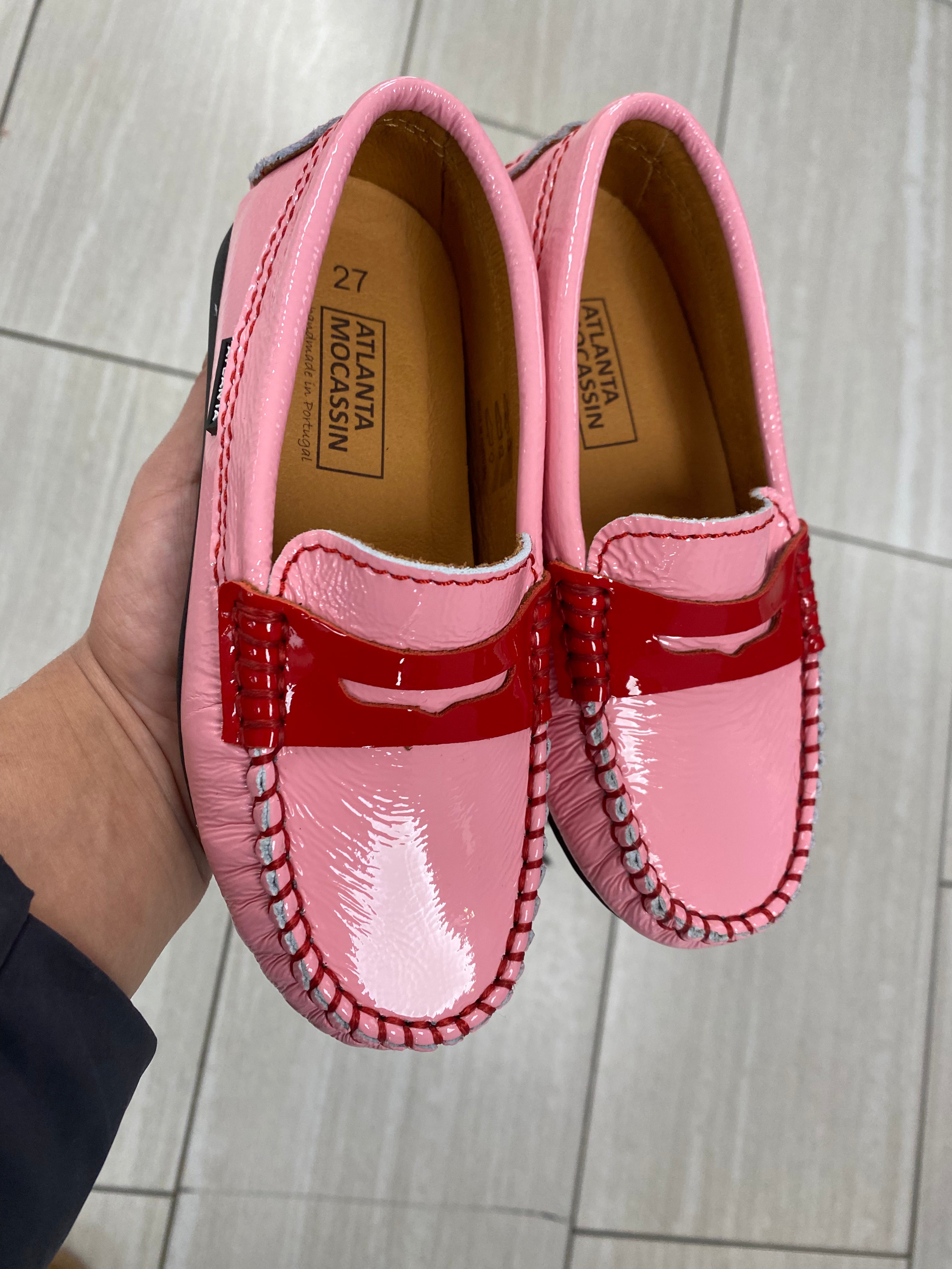 Atlanta Moccasin Penny Loafers for Women - Soft Pink & Red Leather Slip-On Shoes | Comfortable Casual & Office Wear