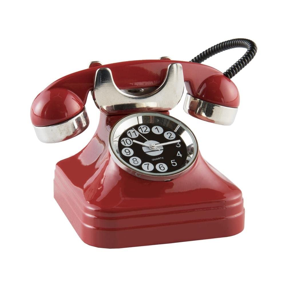 TOKYObay Retro Novelty Telephone Desk Clock - Vintage Red Alarm Clock with LED Display for Home, Office, and Gift Giving