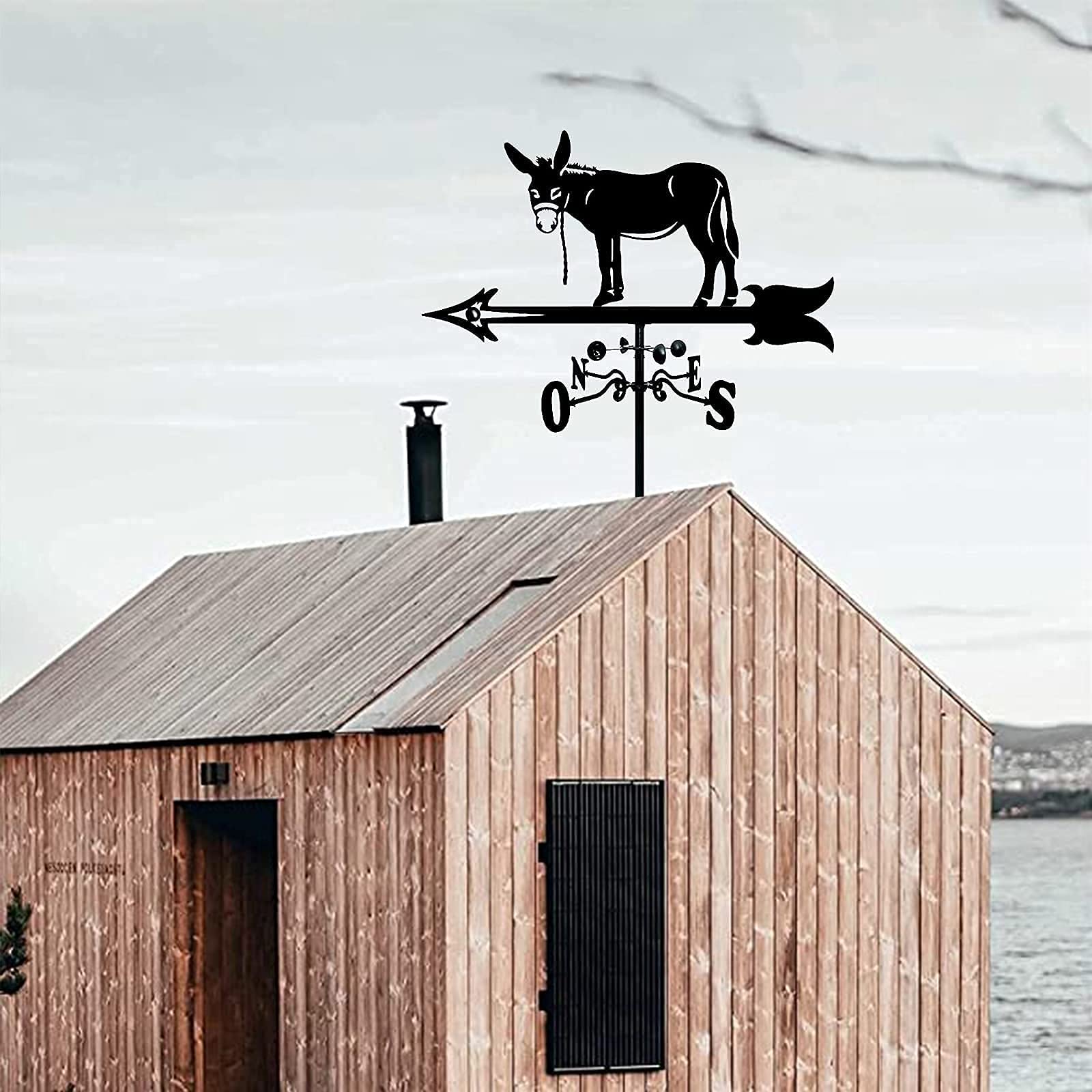 Stainless Steel Horse & Mule Weather Vane - Roof Mount Wind Direction Indicator for Courtyard & Garden Decoration | Easy to Assemble Outdoor Weathervane for Farmhouse, Barn & Patio Use