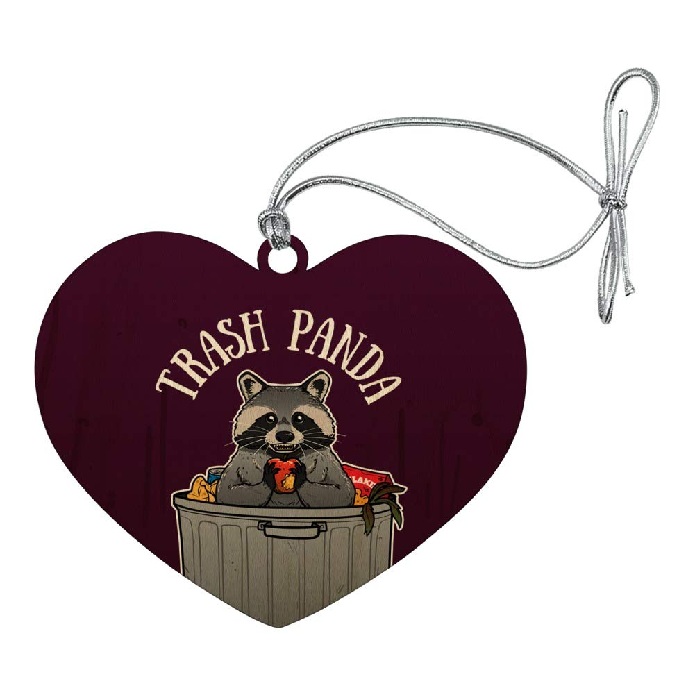 Raccoon Trash Panda in Garbage Heart Love Wood Christmas Tree Ornament - Festive Holiday Decor for Xmas Tree, Home, Office & Gift Giving