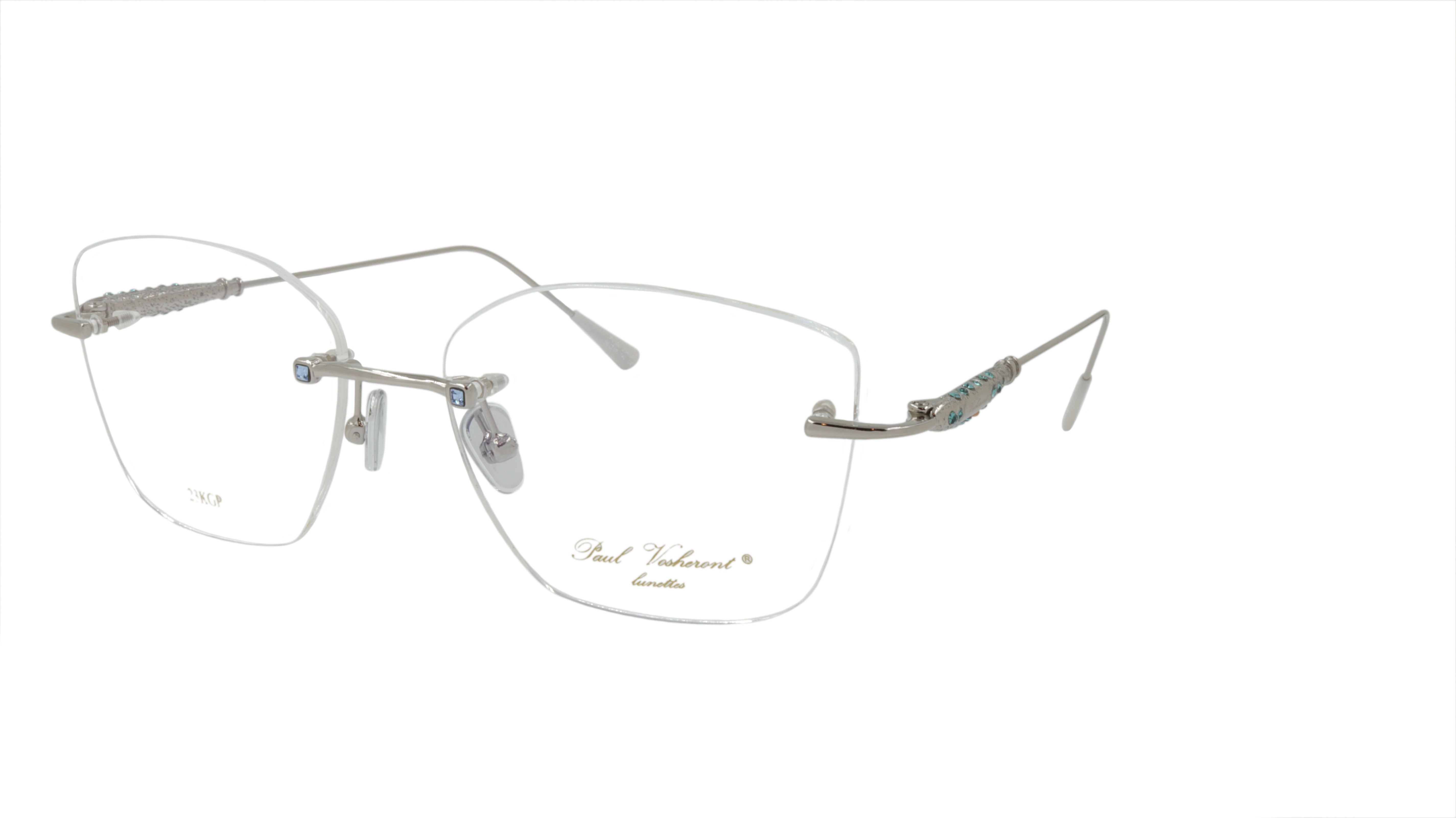 Paul Vosheront Silver Metal Optical Eyeglass Frames with Blue Gems – Stylish Rectangle Glasses for Men & Women | Perfect for Reading, Work & Fashion Accessories