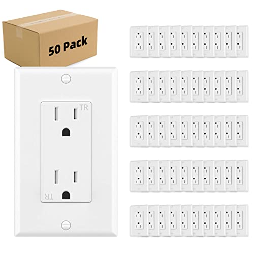 50-Pack UL Listed Tamper-Resistant 15A 125V Decora Outlet Receptacle with Wall Plates - White | Electrical Upgrade for Homes, Offices & Commercial Spaces