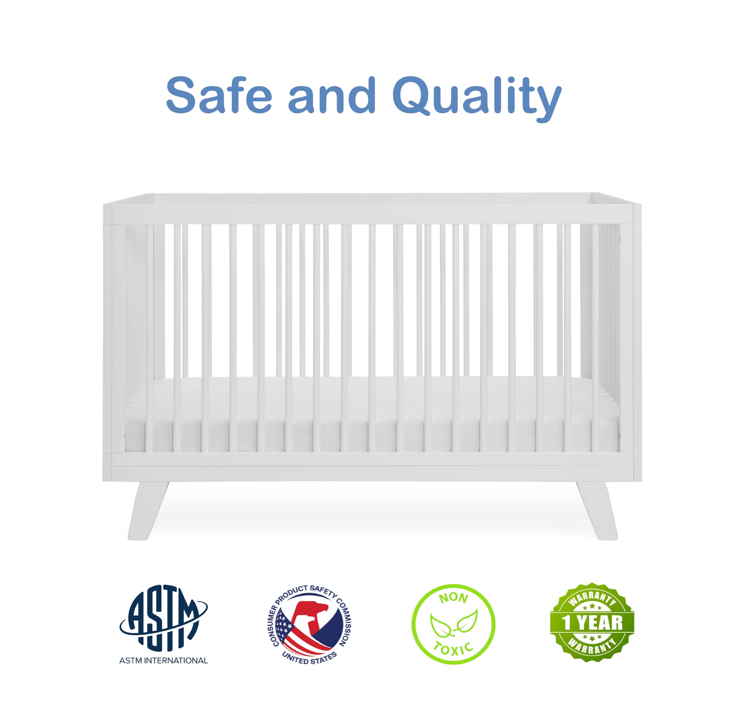 Astin White 3-in-1 Convertible Baby Crib - Transforms to Toddler Bed & Daybed, Fits Standard Full-Size Crib Mattress, 4 Adjustable Heights - Perfect for Nursery, Bedroom Transition & Co-Sleeping