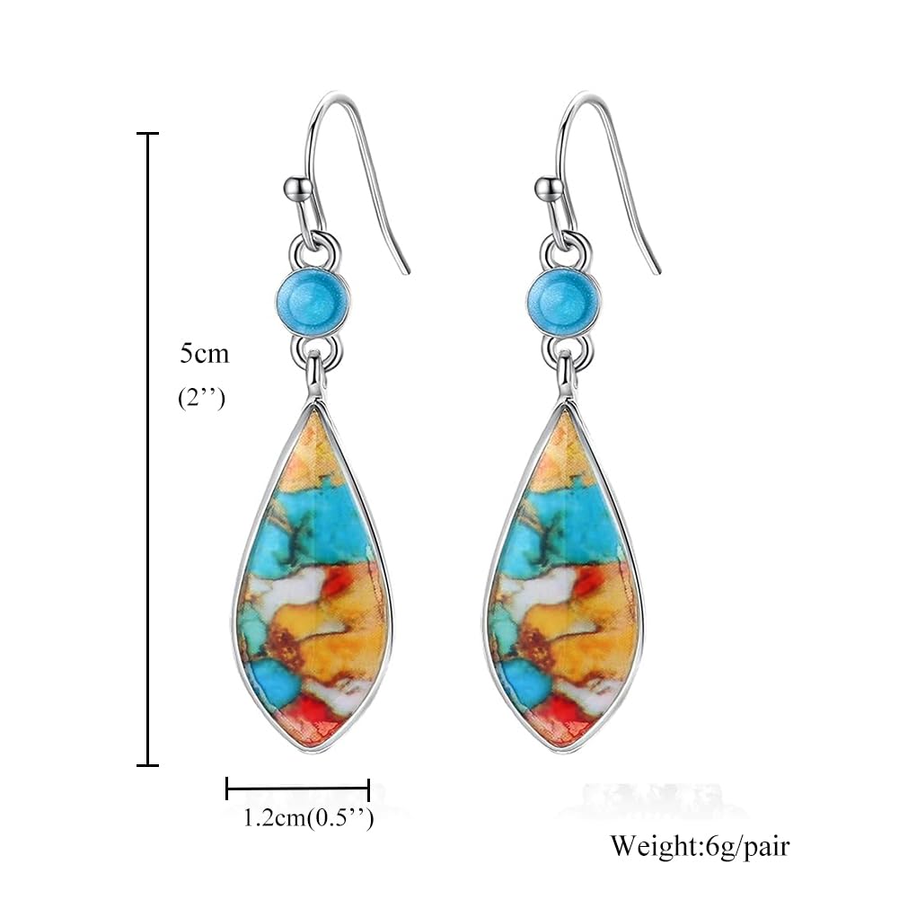 BG&WLing Turquoise Earrings for Women - 925 Sterling Silver Teardrop Dangle Earrings | Western Native Vintage Bohemian Fashion Jewelry | Perfect for Casual Wear, Parties & Special Occasions
