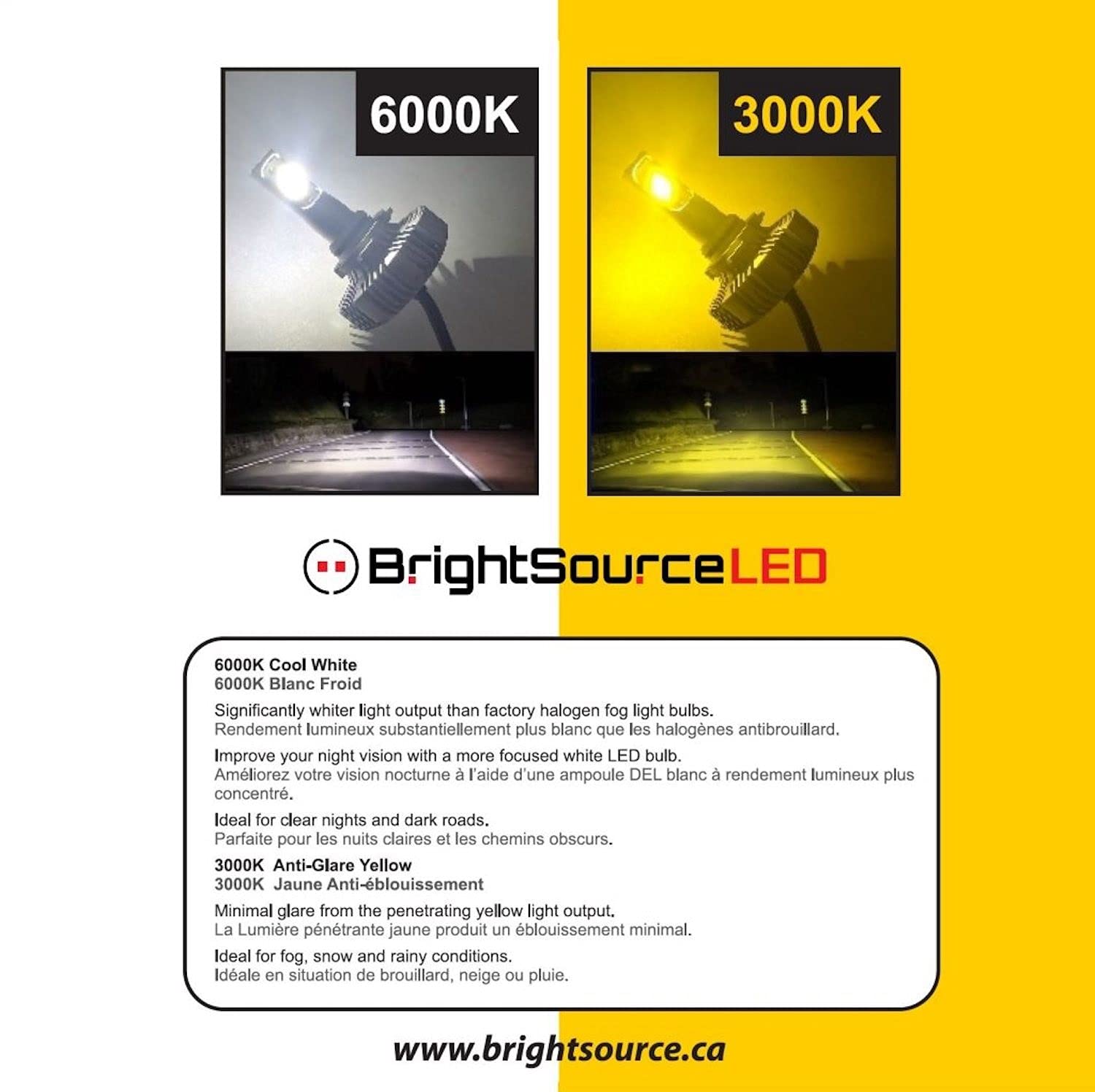 Duo 9006 Dual Color LED Fog Light Bulbs - White & Yellow Switchable - Twin Pack for Cars, Trucks & SUVs - Perfect for Night Driving & Bad Weather Conditions