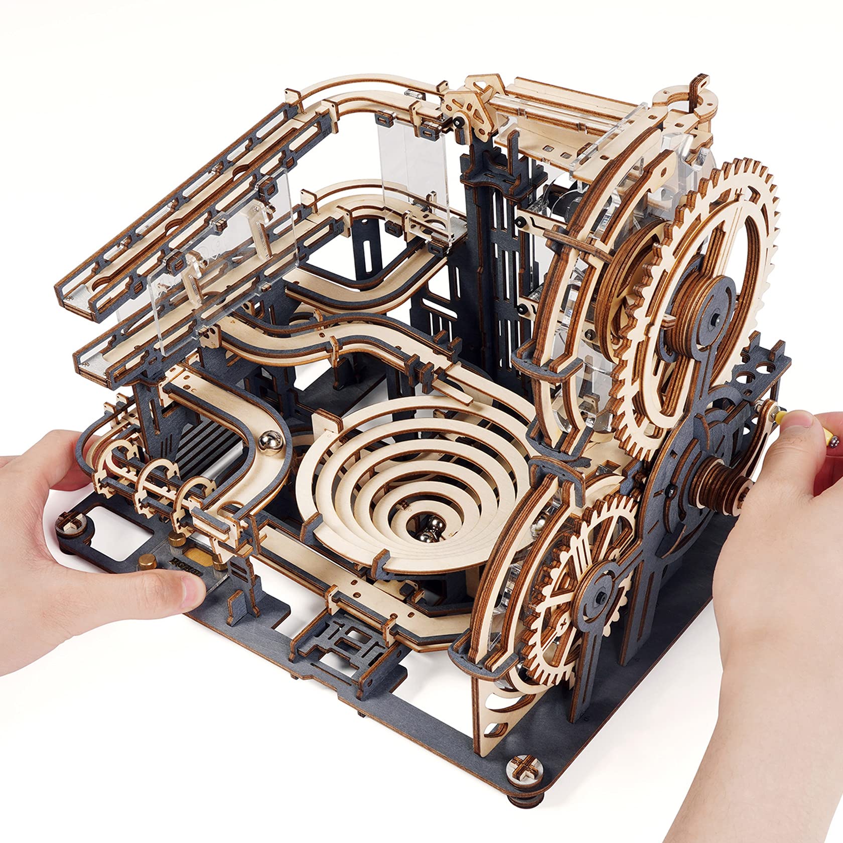 ROKR 3D Wooden Puzzle for Adults - Marble Run Mechanical Model Building Kit, DIY Construction Toy for Men & Women | STEM Educational Gift, Office Desk Decor & Stress Relief Activity