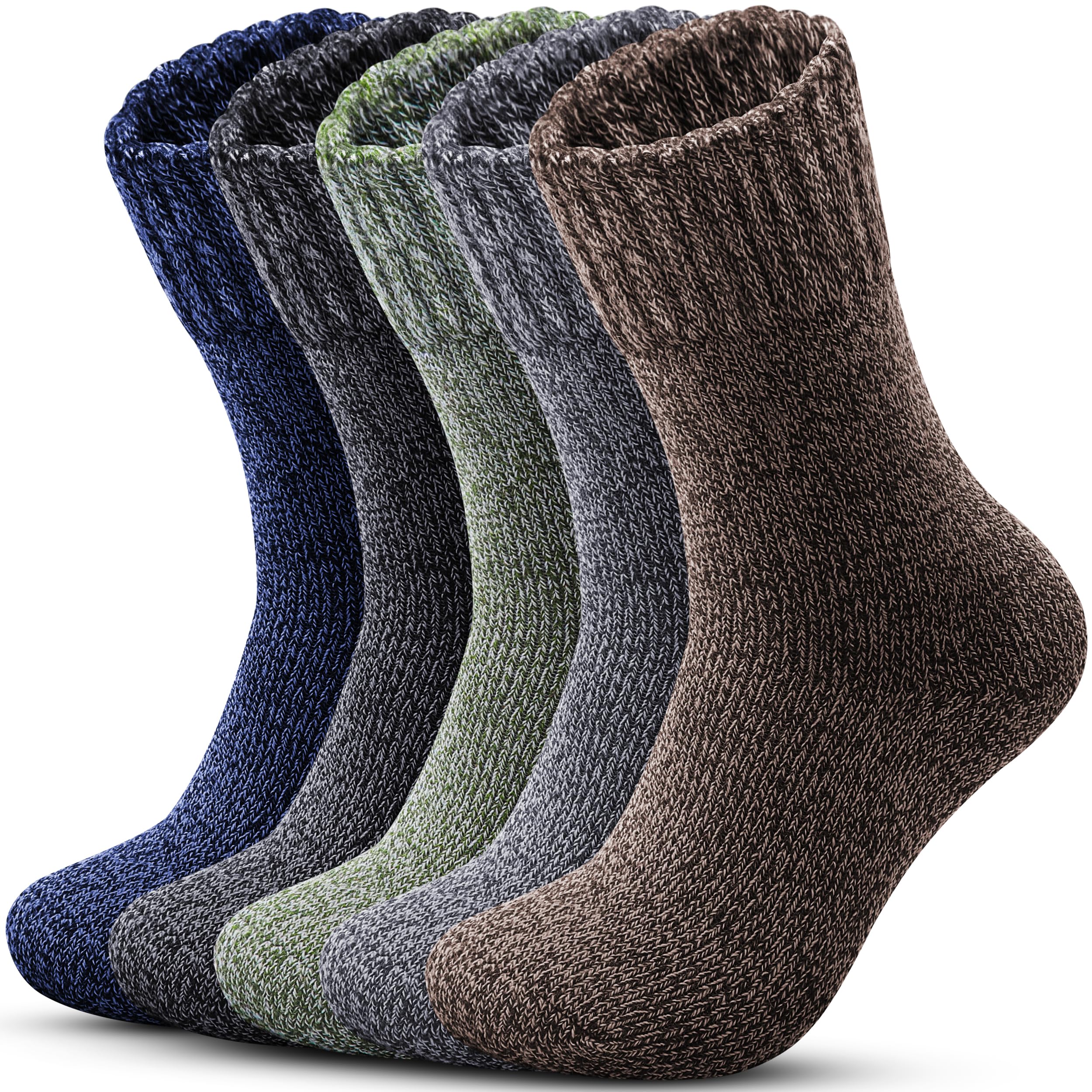 Reamphy 5 Pairs Men's Wool Socks - Winter Thermal Hiking Socks, Thick Warm Cozy Crew Boot Socks for Cold Weather - Perfect for Outdoor Activities, Camping & Snow Sports