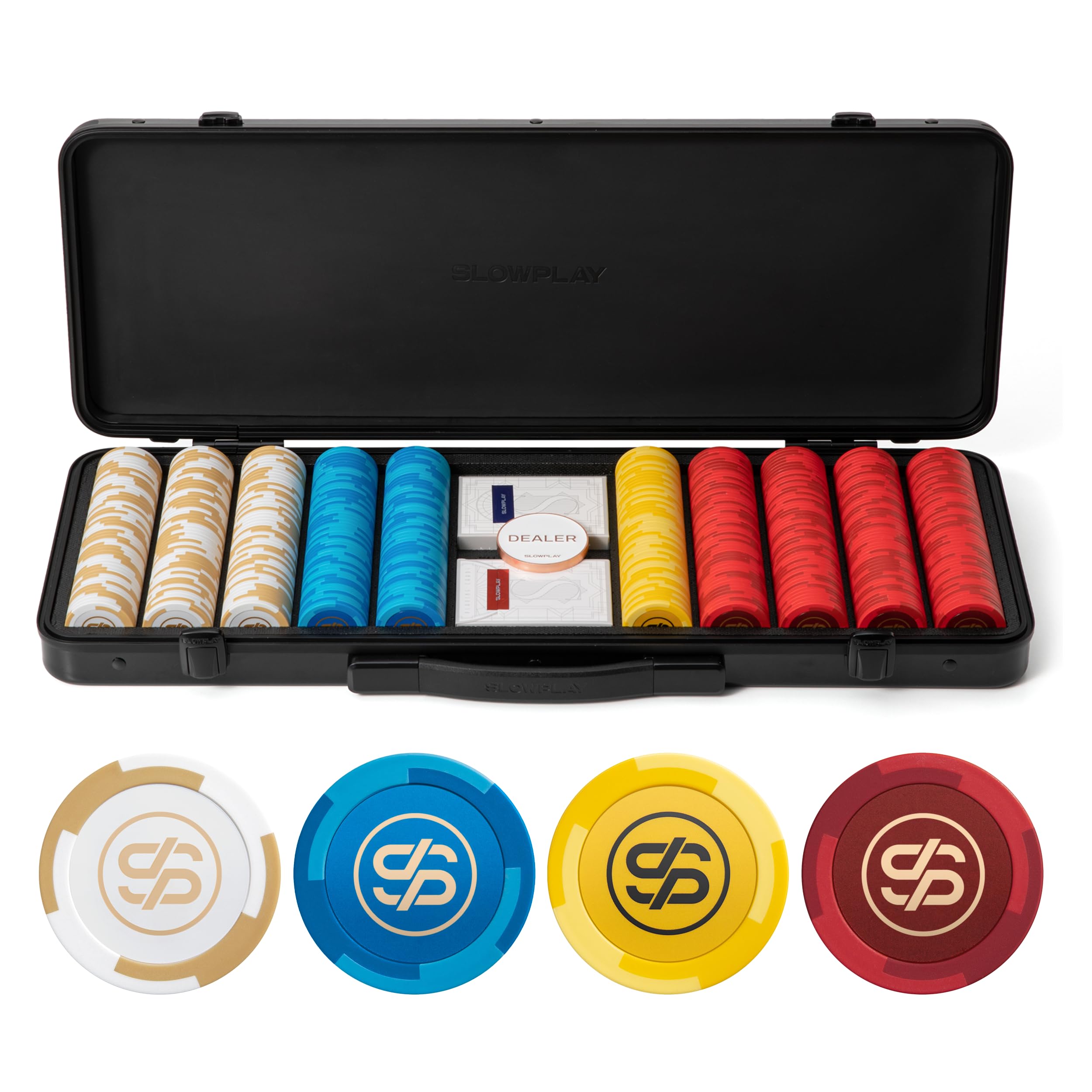 SLOWPLAY Godel 14g Clay Poker Chips Set - 500 Blank Chips with Premium German Polycarbonate Case for Texas Hold'em, Blackjack & Casino Games | Durable Poker Accessories for Home Games, Poker Nights & Gifts for Players