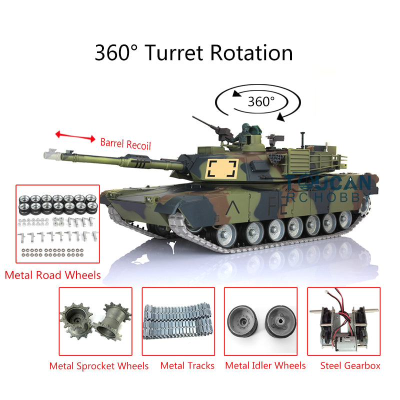 1:16 Scale Henglong 7.0 Customized Abrams M1A2 RC Tank - Ready-to-Run (RTR) Remote Control Military Model with 360° Rotating Turret, Barrel Recoil, Metal Tracks & Driving Wheels - Perfect for Collectors, Hobbyists & Outdoor RC Battles (Model 3918)
