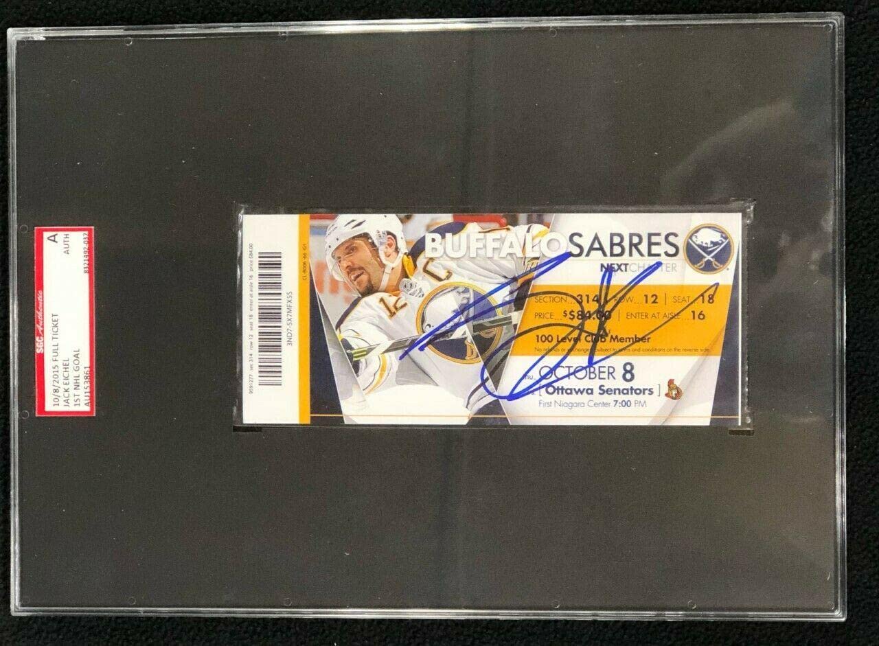 Jack Eichel Buffalo Sabres Signed 1st NHL Goal Full Ticket SGC Authenticated - Rare NHL Memorabilia for Hockey Fans & Collectors - Perfect for Man Cave, Sports Room Decor, or Gift for Hockey Enthusiasts